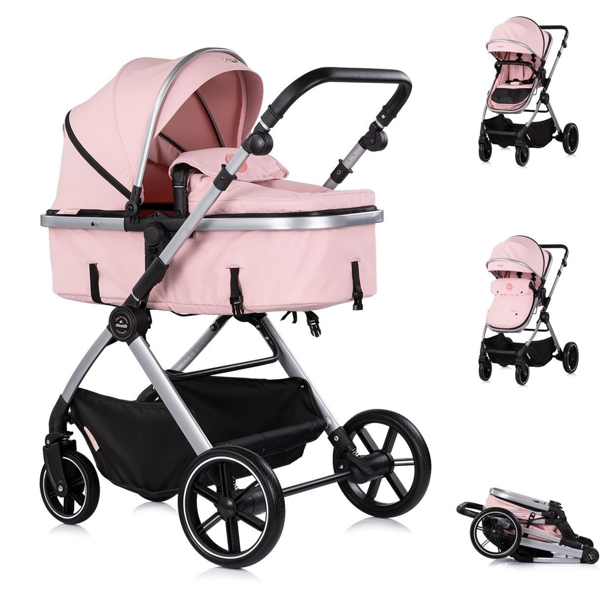 Chipolino Kombi-Kinderwagen Kinderwagen Pearl 2 in 1, umbaubar Rucksack Fußsack Korb Federung
