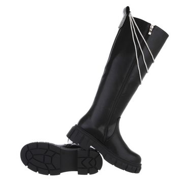 Ital-Design Damen Bikerschuhe Biker Plateaustiefel Blockabsatz Western- & Bikerstiefel in Schwarz