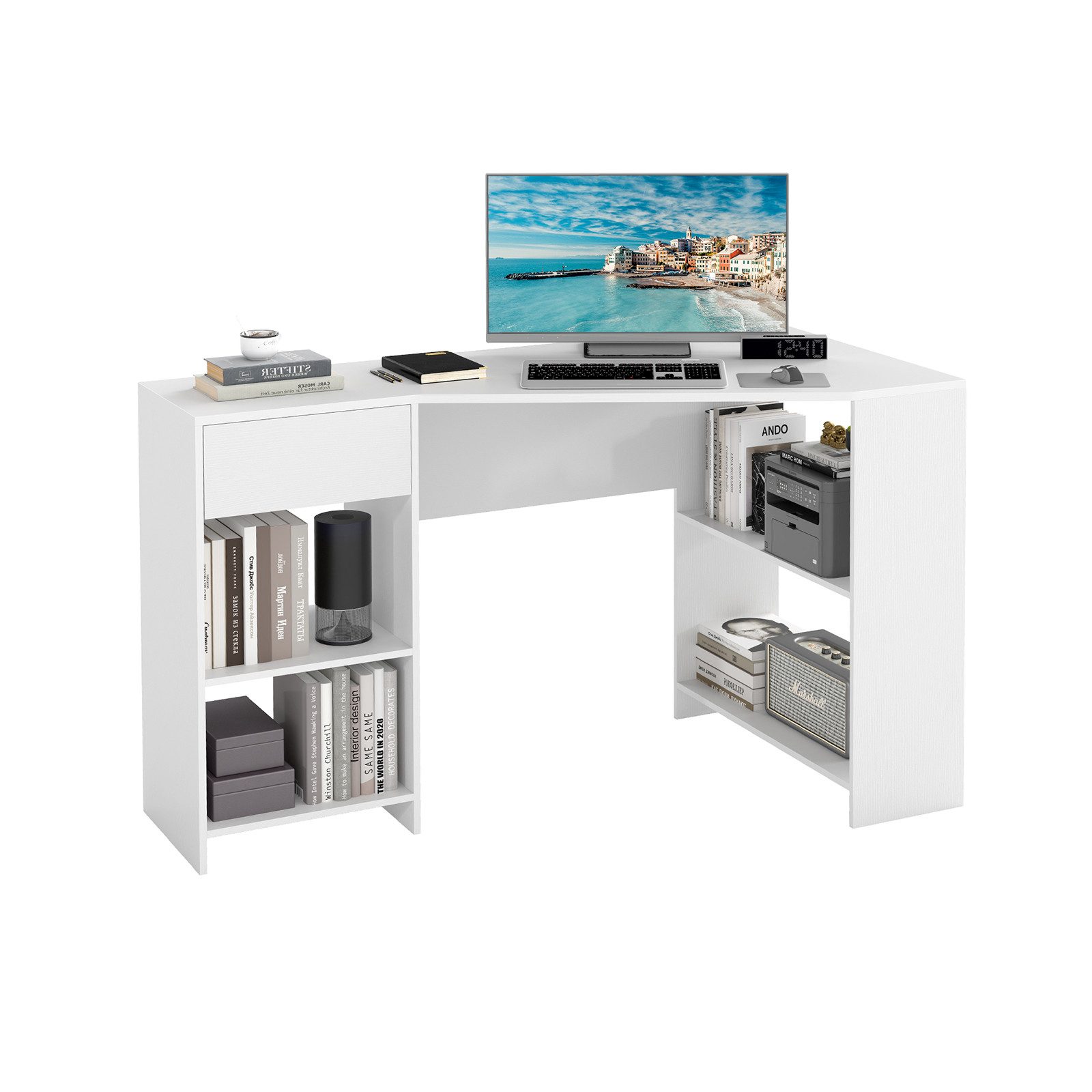 COSTWAY Eckschreibtisch, mit Schublade & Regalen 120 x 60 x 75 cm