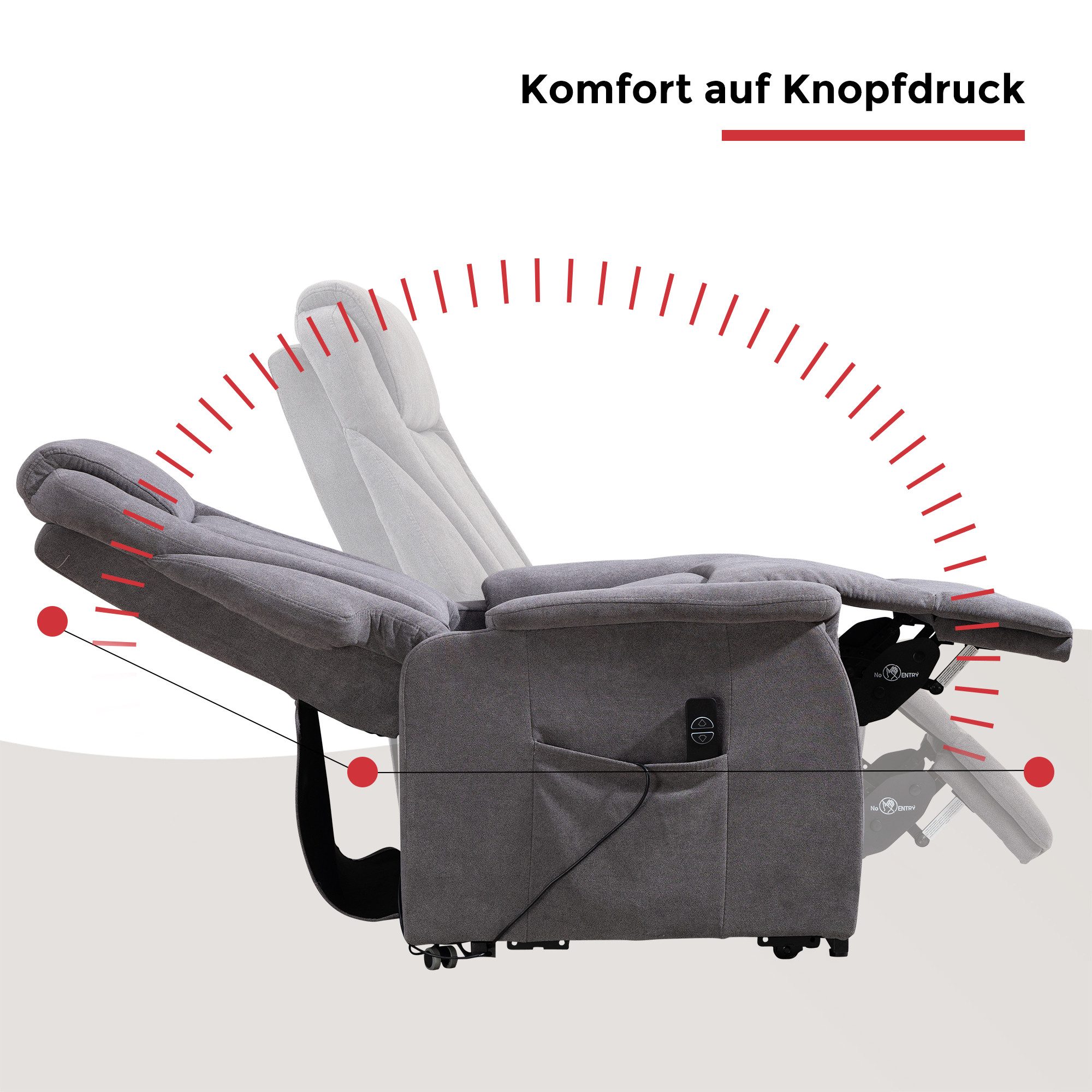 Duo Collection TV-Sessel Toronto XXL mit elektrischer Aufstehhilfe und Relaxfunktion, bis 150kg belastbar, Taschenfederkern, Stahlwellenunterfederung – Bild 5 von 5