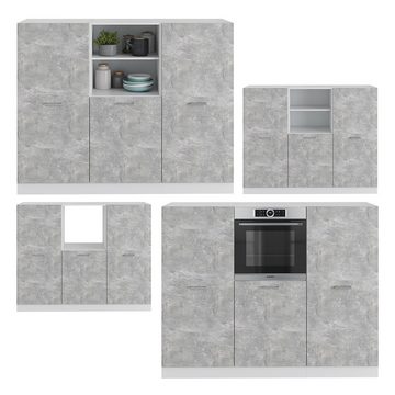 Vicco Küchenzeile R-Line, Beton/Weiß, 180 cm ohne Arbeitsplatte
