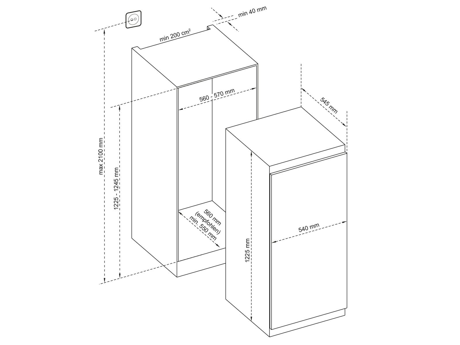 Oranier Einbaukühlschrank 2934 01, 0.0 cm hoch, integrierbar