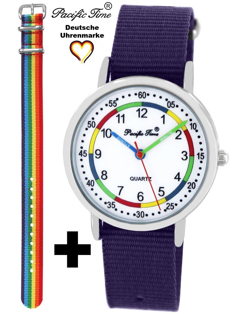 Pacific Time Quarzuhr Set Kinder Armbanduhr First Lernuhr Wechselarmband, Mix und Match Design - Gratis Versand Regenbogen und violett