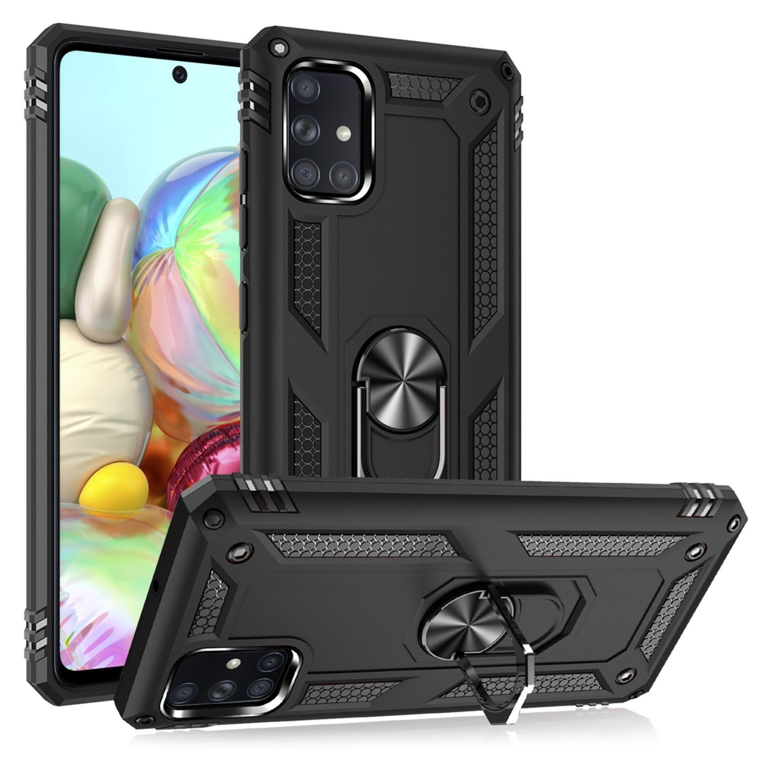 Nalia Smartphone-Hülle Samsung Galaxy A71 17 cm (6,7 Zoll), Stoßfeste Military-Style Ring Hülle / Extrem Schützend / Outdoor Case