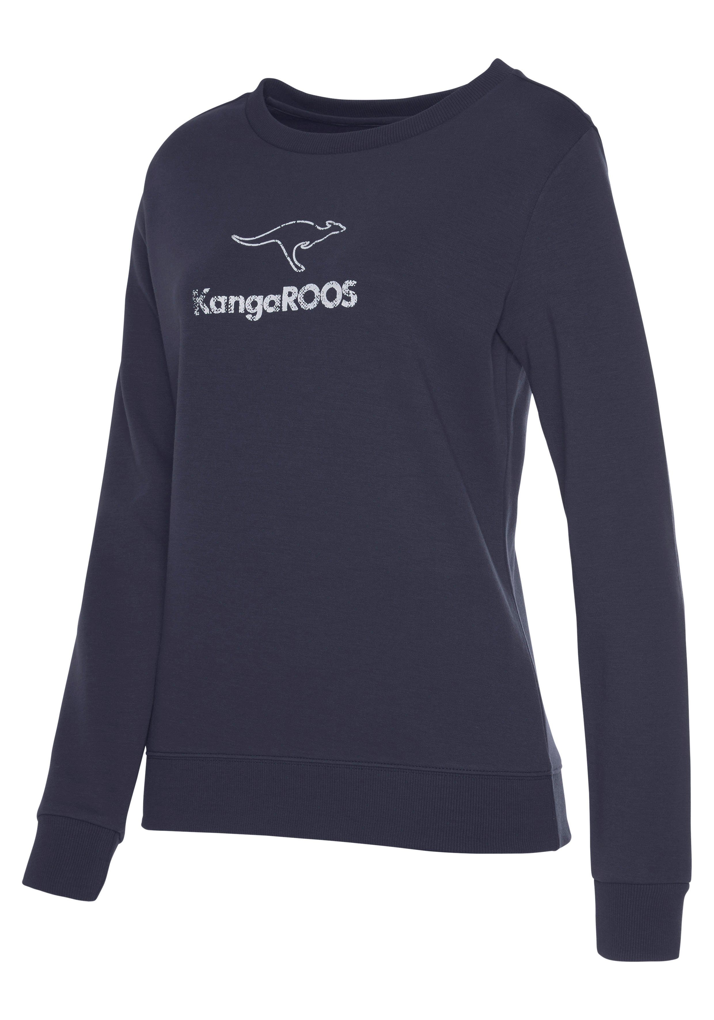 marine Kontrastfarbenem KangaROOS Sweatshirt Loungeanzug Logodruck, mit