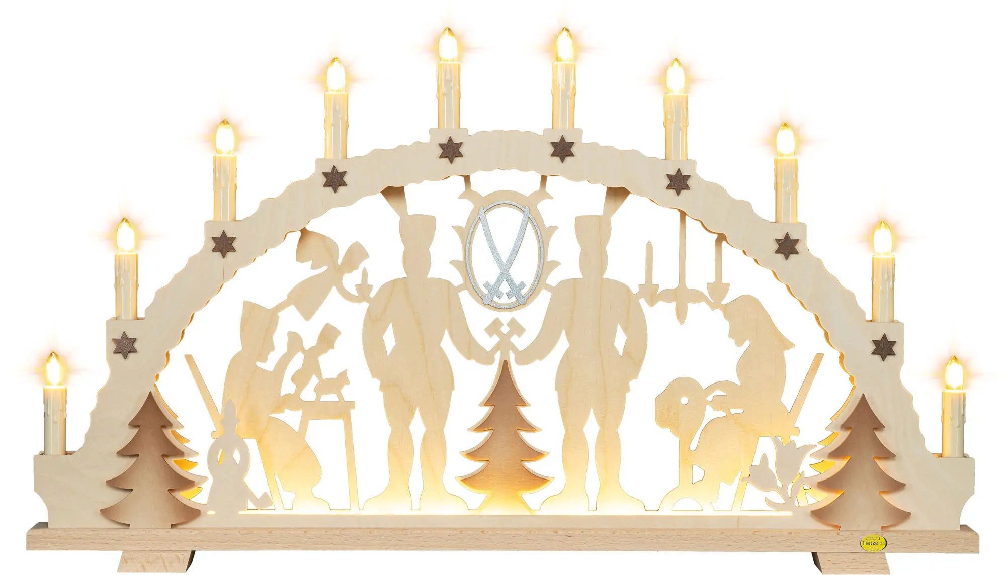 Tietze Erzgebirgsdesign LED Schwibbogen mit Vorbeleuchtung Bergmannsmotiv exklusiv, 70x41x5 cm (BxHxT)