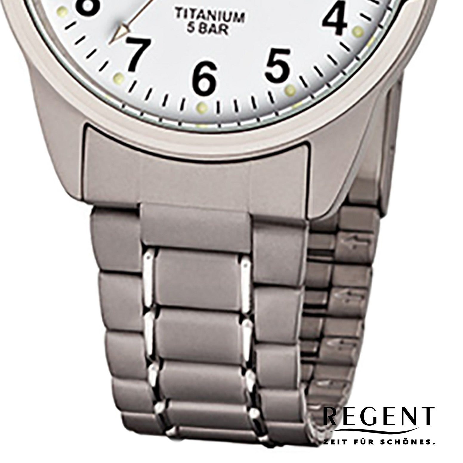 Regent Quarzuhr Herren-Armbanduhr Analog, grau Armbanduhr silber Herren rund, 36mm), mittel Titanarmband (ca. Regent