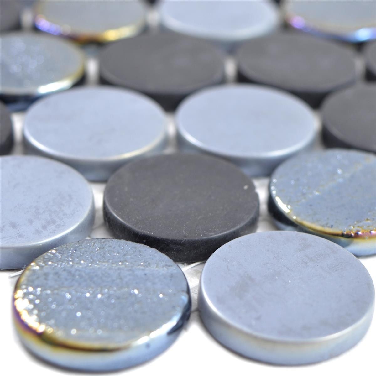 Mosafil Mosaikfliesen Glasmosaik Fliesen Albany Rund Color Mix, Glas 30.800x29.700, bunt, Eco Glas - Verlegefertig auf ein Netz geklebt - Frostsicher -