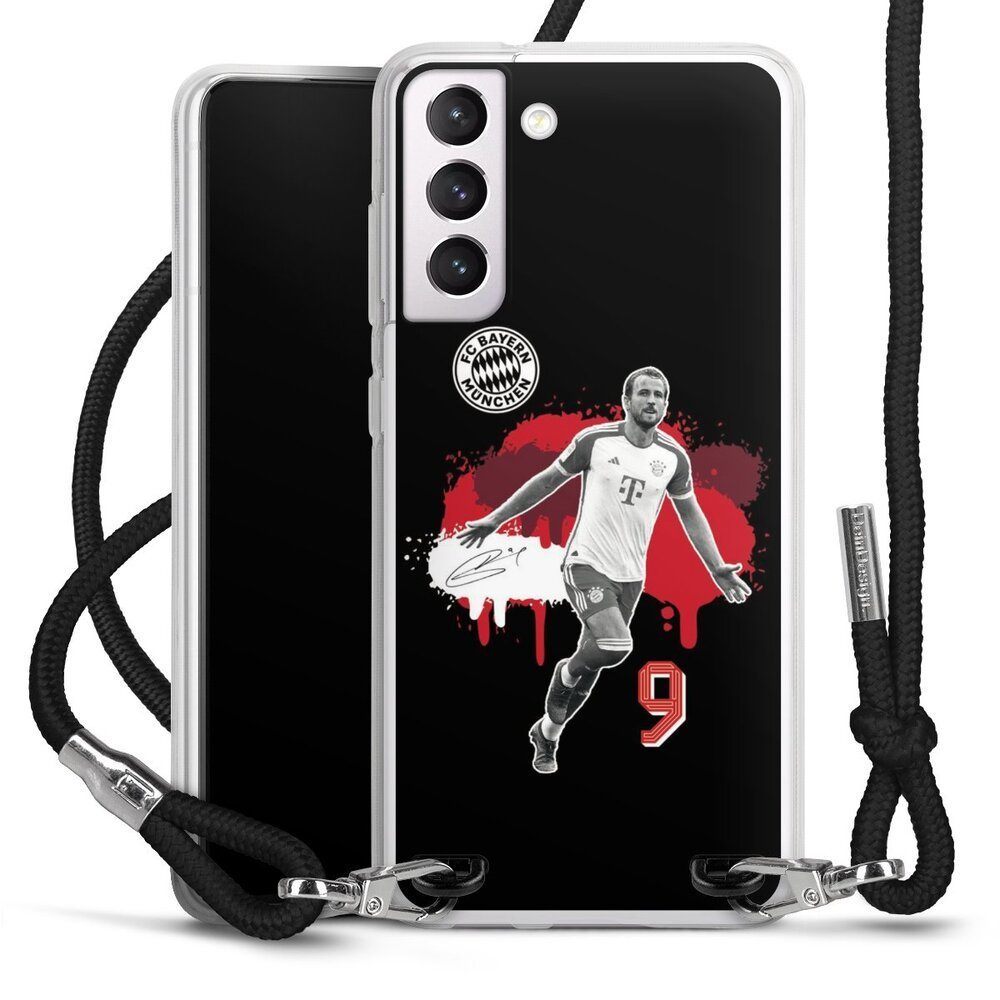 DeinDesign Handyhülle FC Bayern München Harry Kane Offizielles Lizenzprodukt Harry Kane 9, Samsung Galaxy S21 FE 5G Handykette Hülle mit Band Case zum Umhängen