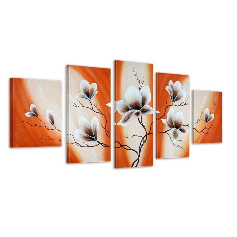 Bilderdepot24 Wandbild »Magnolie - Leinwandbild 5 teilig 150x70cm  Handgemalt«, Blumen online kaufen | OTTO