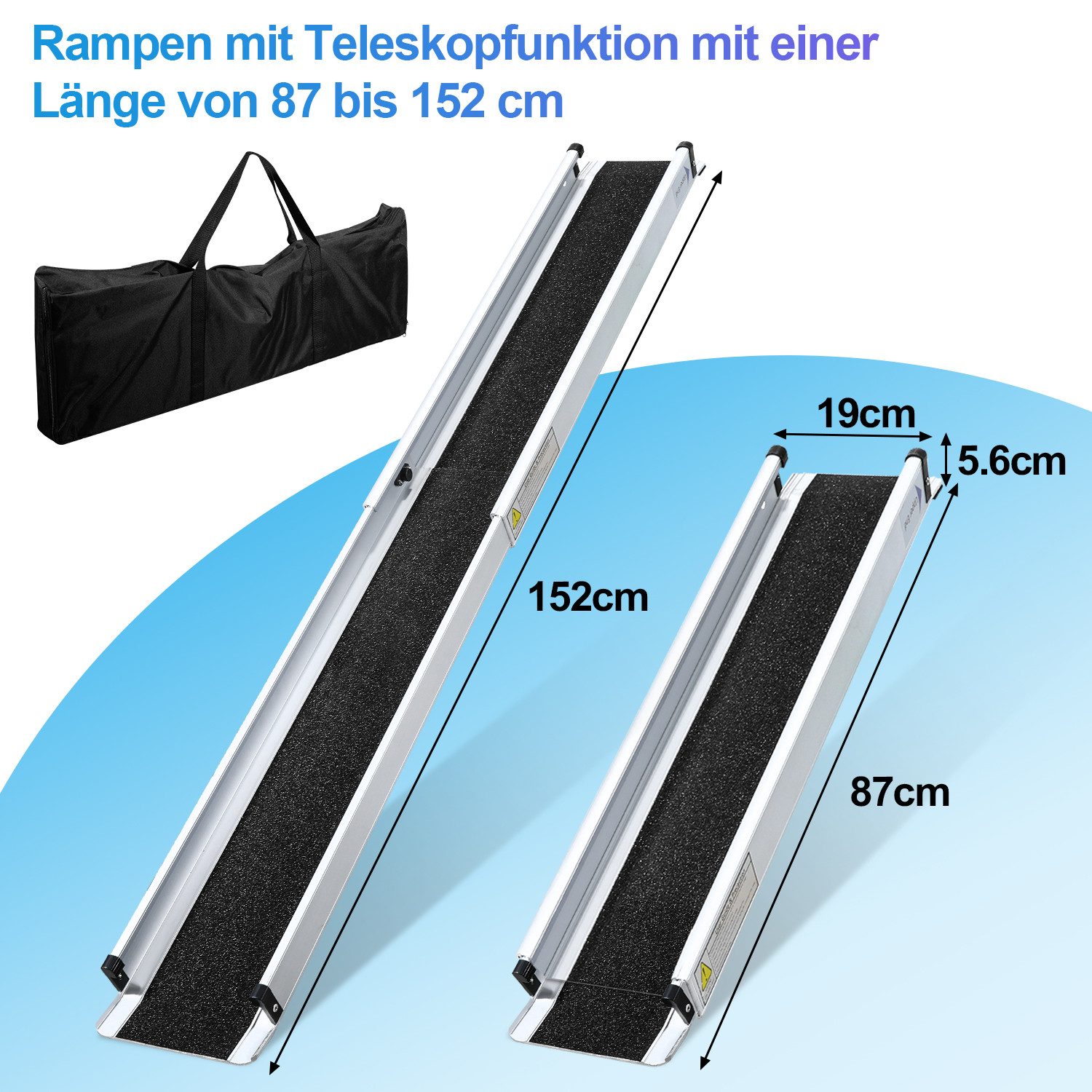 Clanmacy Auffahrrampe Rollstuhlrampe Aluminium Verladerampe Tragbare Teleskoprampe bis 300KG (2-St)