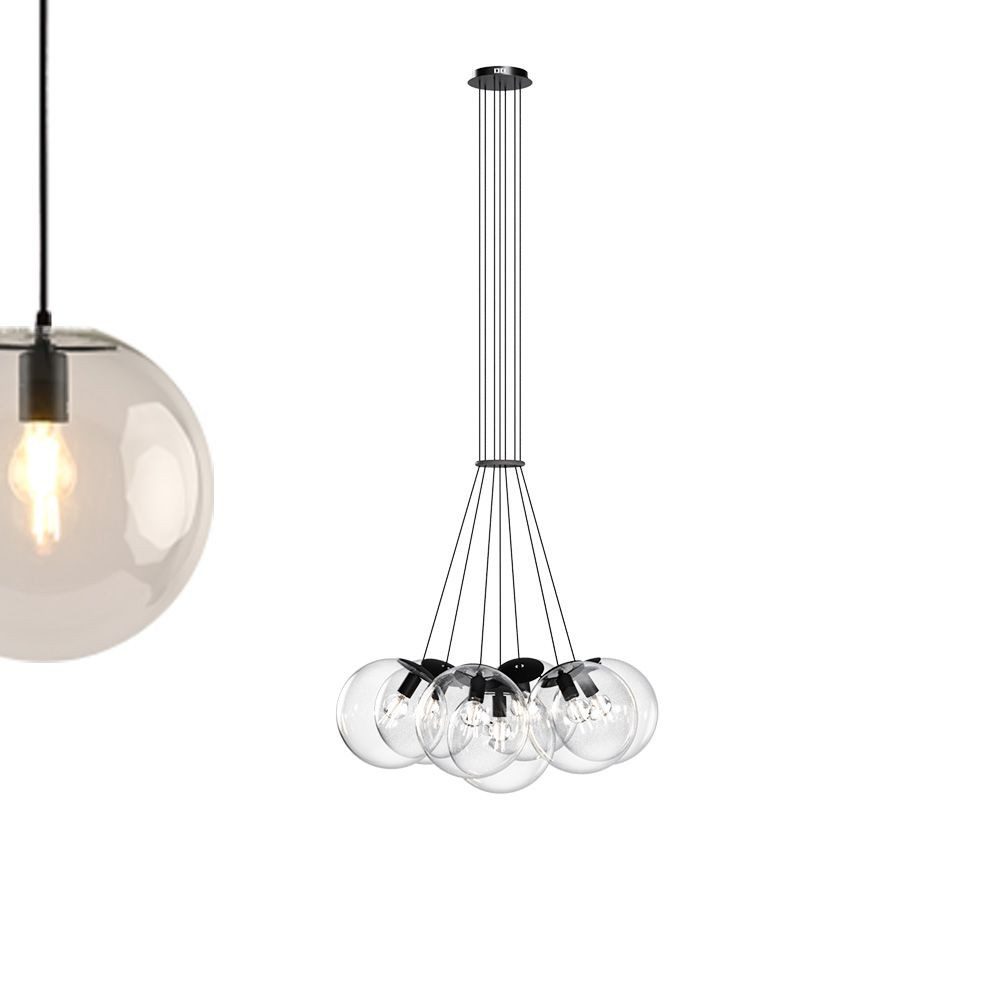 s.luce Pendelleuchte Cluster Glaskugel Galerieleuchte 7-flammig Klar