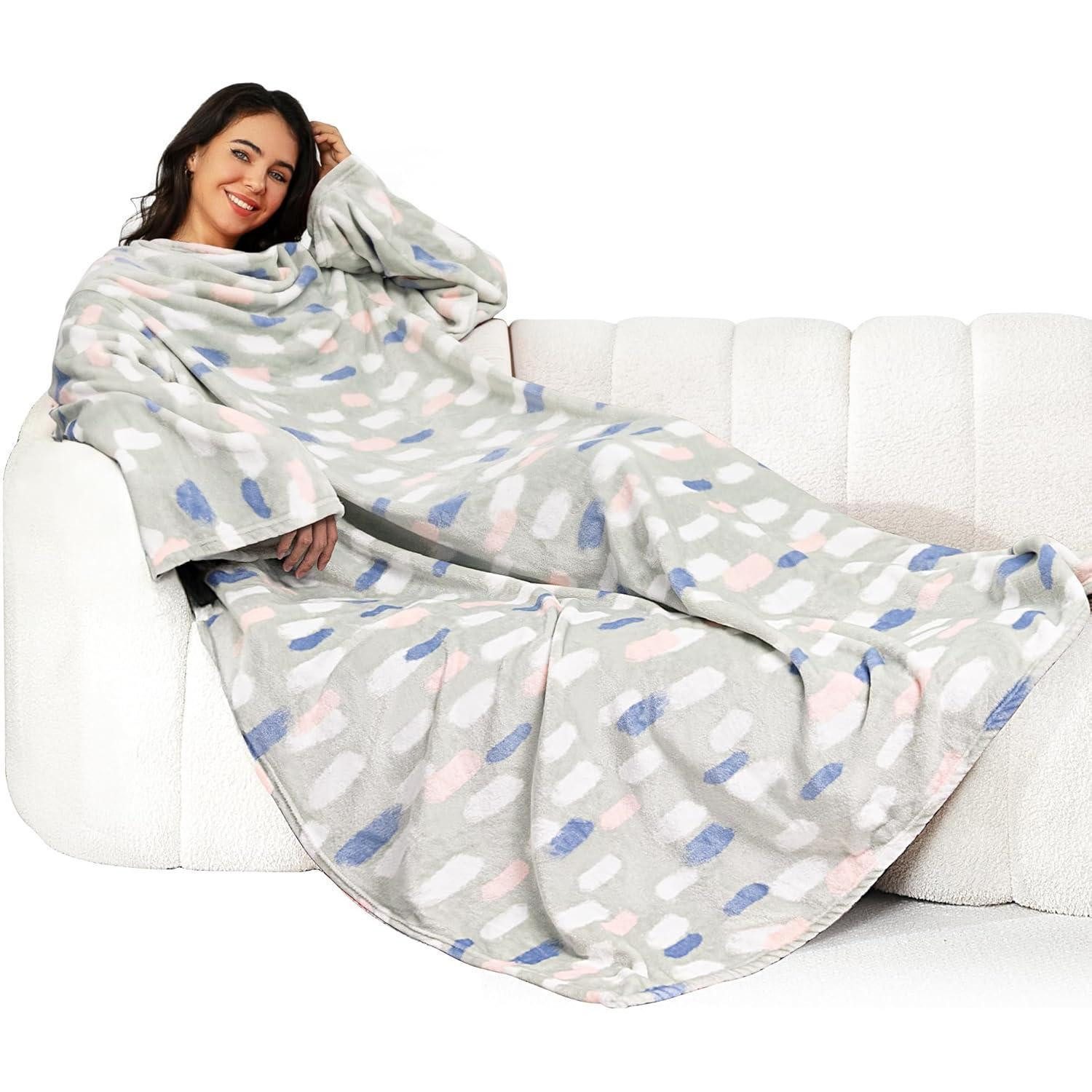Wolldecke Kuscheldecke mit Ärmeln 140x170cm Weich Warm Fleecedecke Ailbby, LuxusKollektion