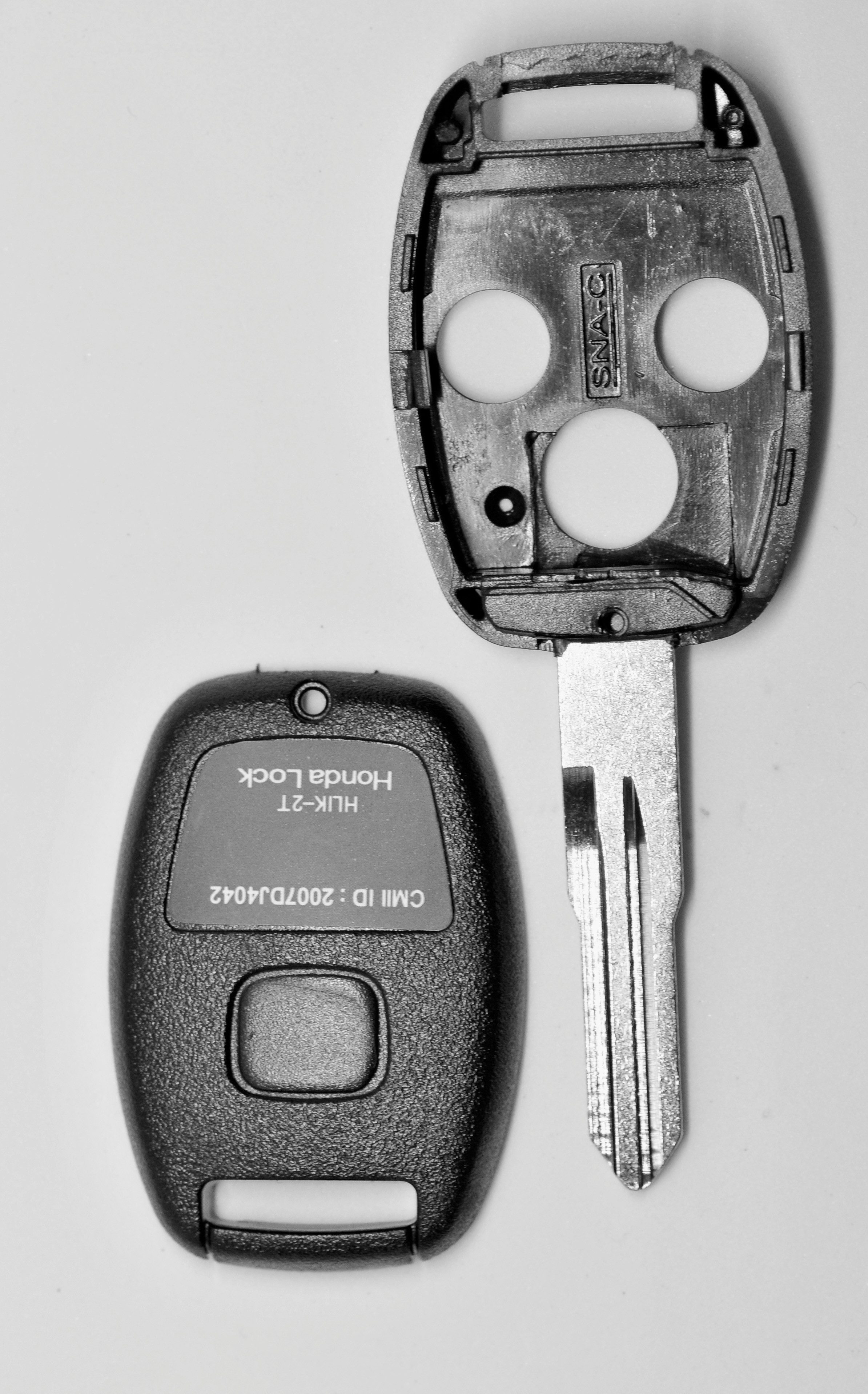 mt-key Auto Schlüssel Ersatz Gehäuse 3 Tasten + 1x Rohling + passende CR1616 Knopfzelle, CR1616 (3 V), für Honda Funk Fernbedienung