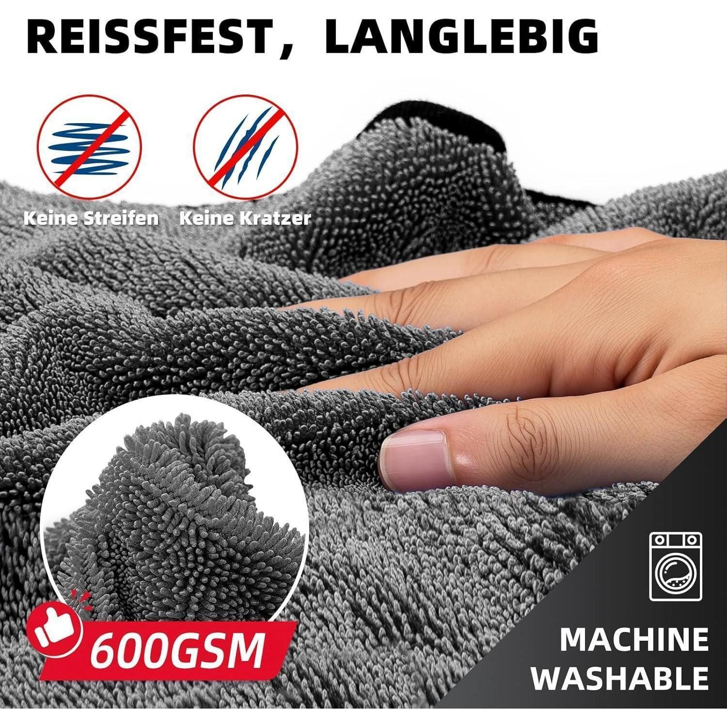 LuxusKollektion Mikrofasertücher Trockentuch 3er Set Autotuch 40x60cm Grau Mikrofasertuch (Textil, 40x60 cm, 3-tlg) – Bild 5 von 5