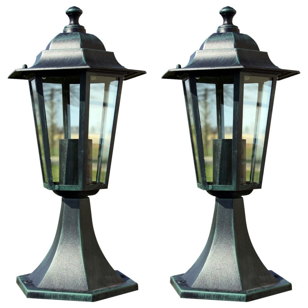 vidaXL Gartenleuchte Gartenlaternen 2 Stk Dunkelgrün Schwarz Aluminium Gartenlampe Gartenl