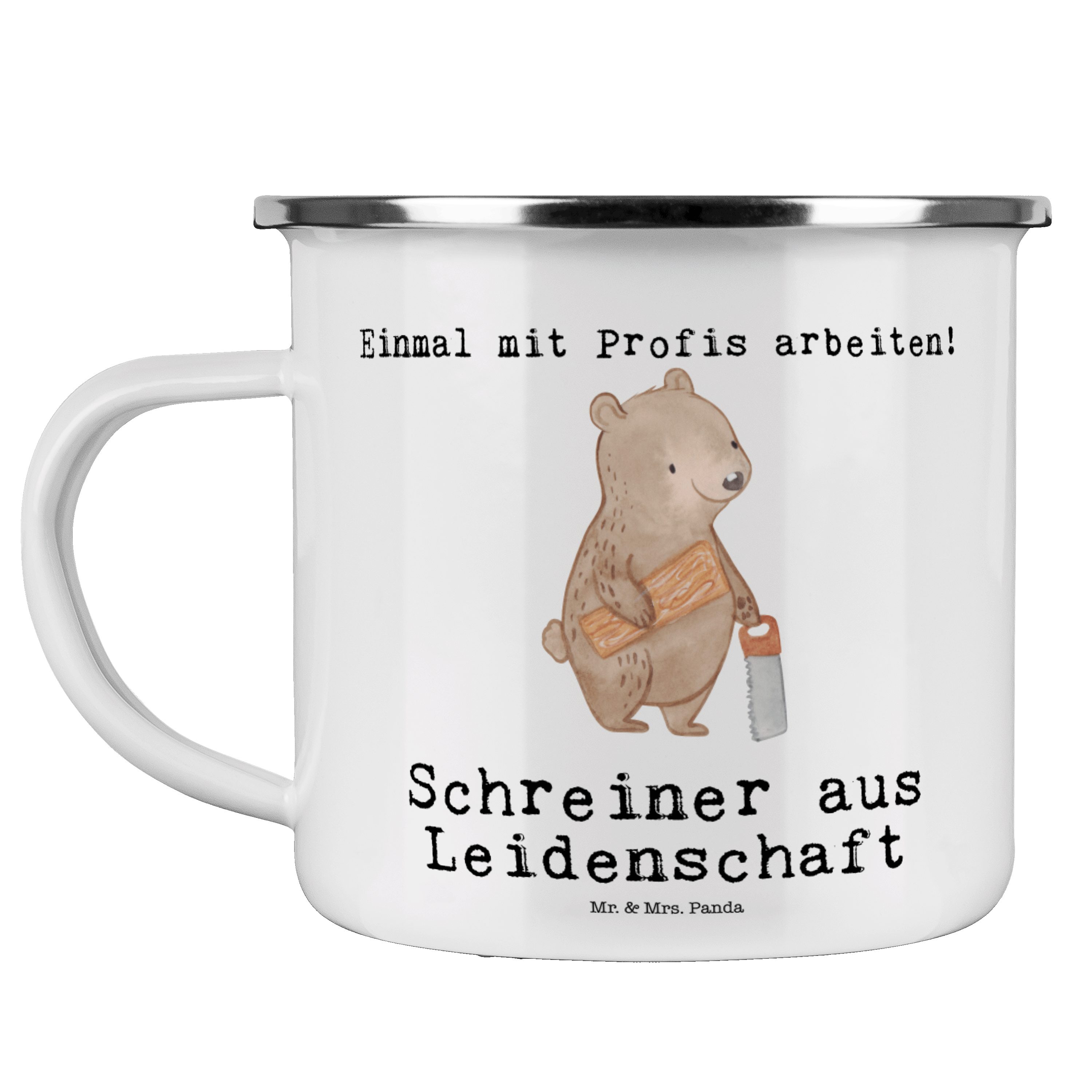 Mr. & Mrs. Panda Becher Schreiner aus Leidenschaft - Weiß - Geschenk, Kollege, Outdoor Tasse, Emaille