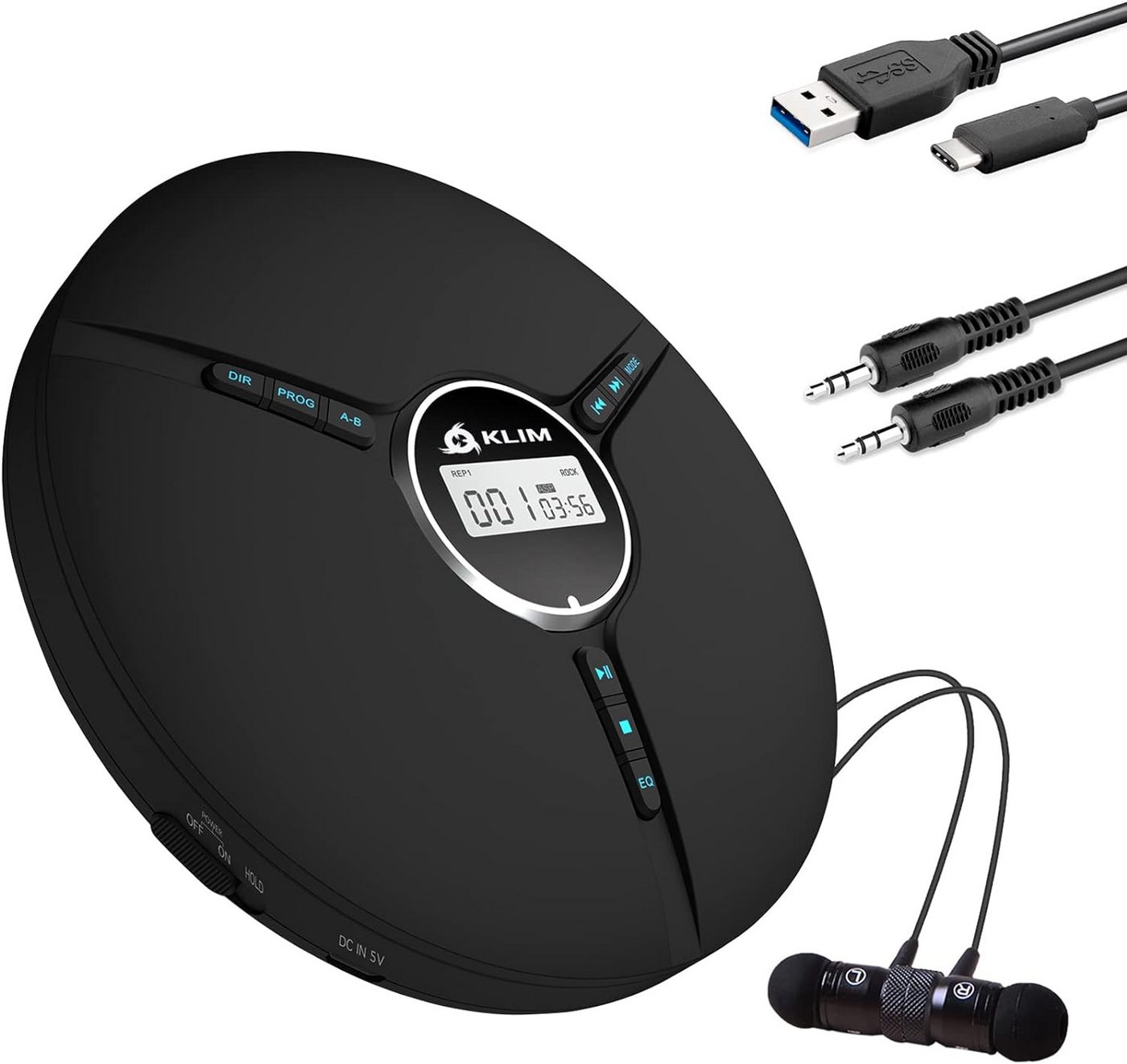 KLIM Tragbarer Discman, inklusive Kopfhörer Stereo-CD Player (hochwertiger CD-Spieler für unverwechselbares Hörerlebnis, MP3)