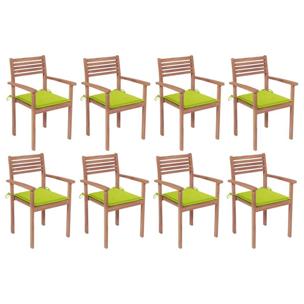 furnicato Gartenstuhl Stapelbare Gartenstühle mit Kissen 8 Stk. Massivholz Teak