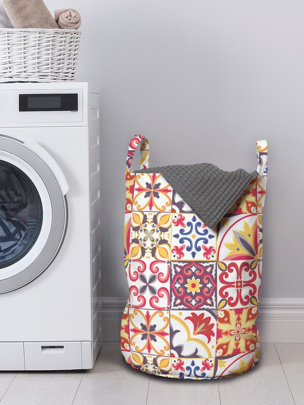 Inspired Wäschesäckchen Griffen mit Italienisch marokkanisch für Wäschekorb Motiv Waschsalons, Abakuhaus Kordelzugverschluss