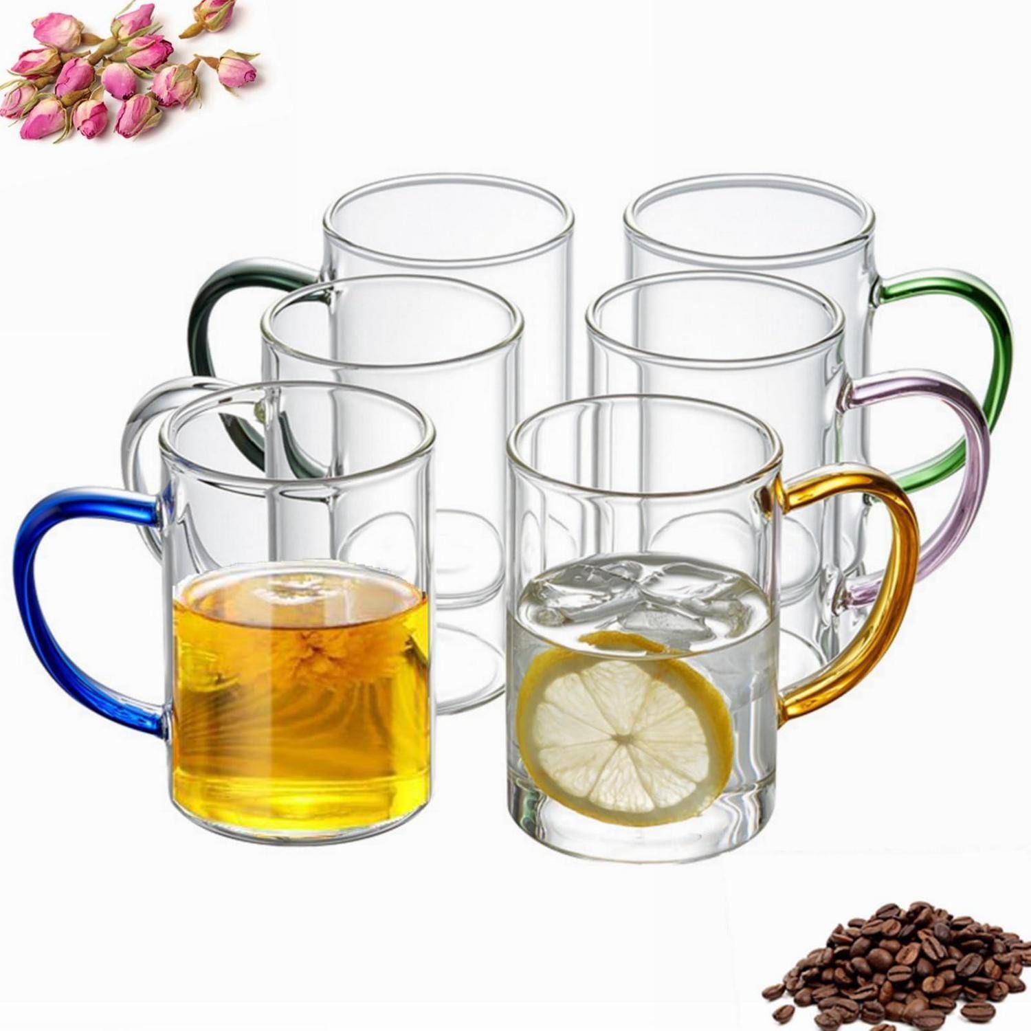 LuxusKollektion Latte-Macchiato-Glas Kaffeegläser 315ml 6er Set Griff farbig, Glas
