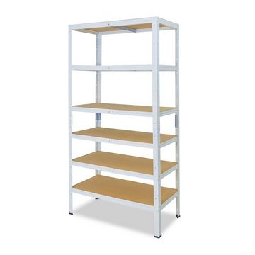 shelfplaza Schwerlastregal HOME, 200x90x40cm weiß, Metallregal mit 6 Böden, als Kellerregal, Garagenregal, Werkstattregal oder Lagerregal, Steckregal Metall mit 145kg Tragkraft