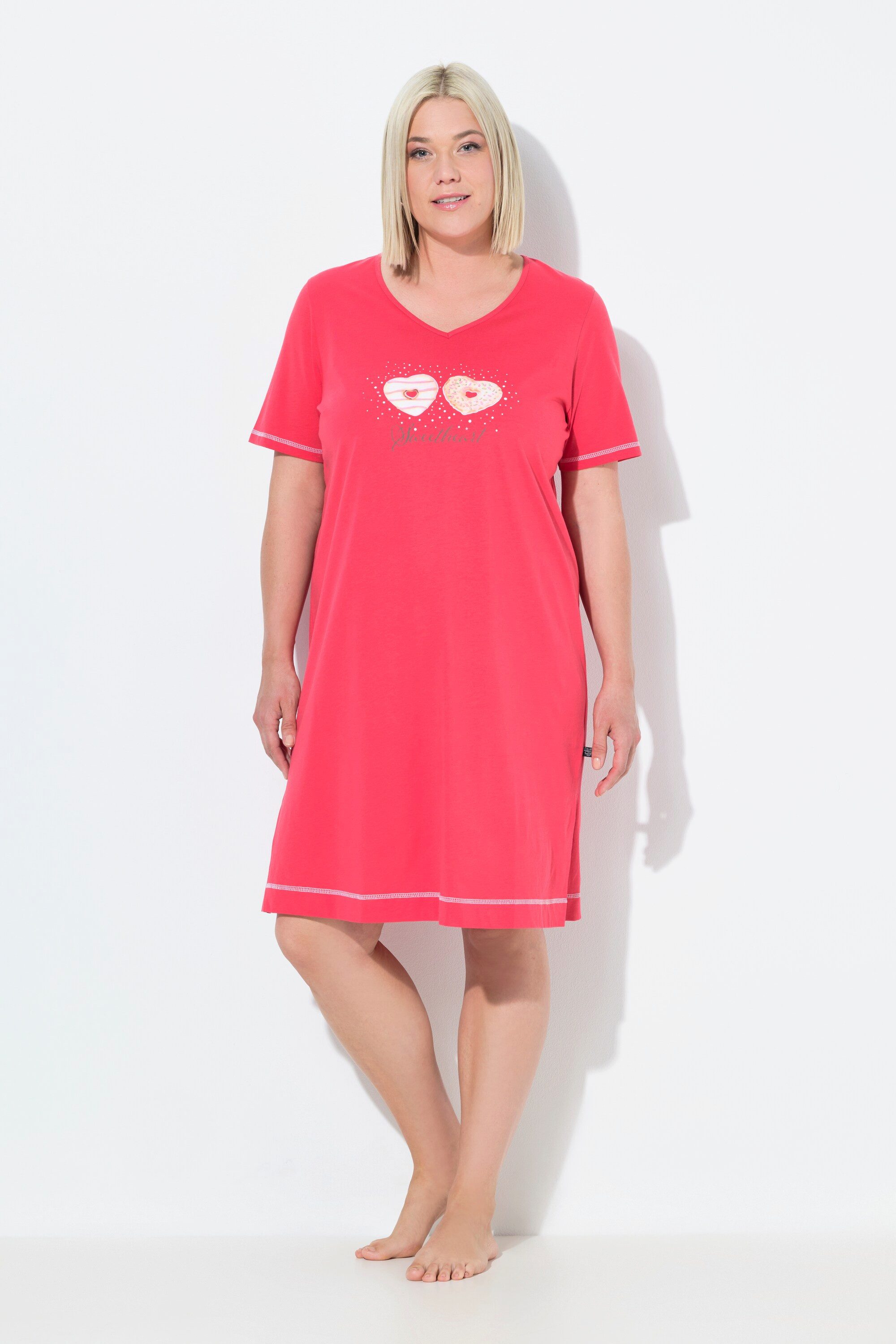 Ulla Popken Bigshirt Bigshirt platzierter Druck V-Ausschnitt Halbarm günstig online kaufen