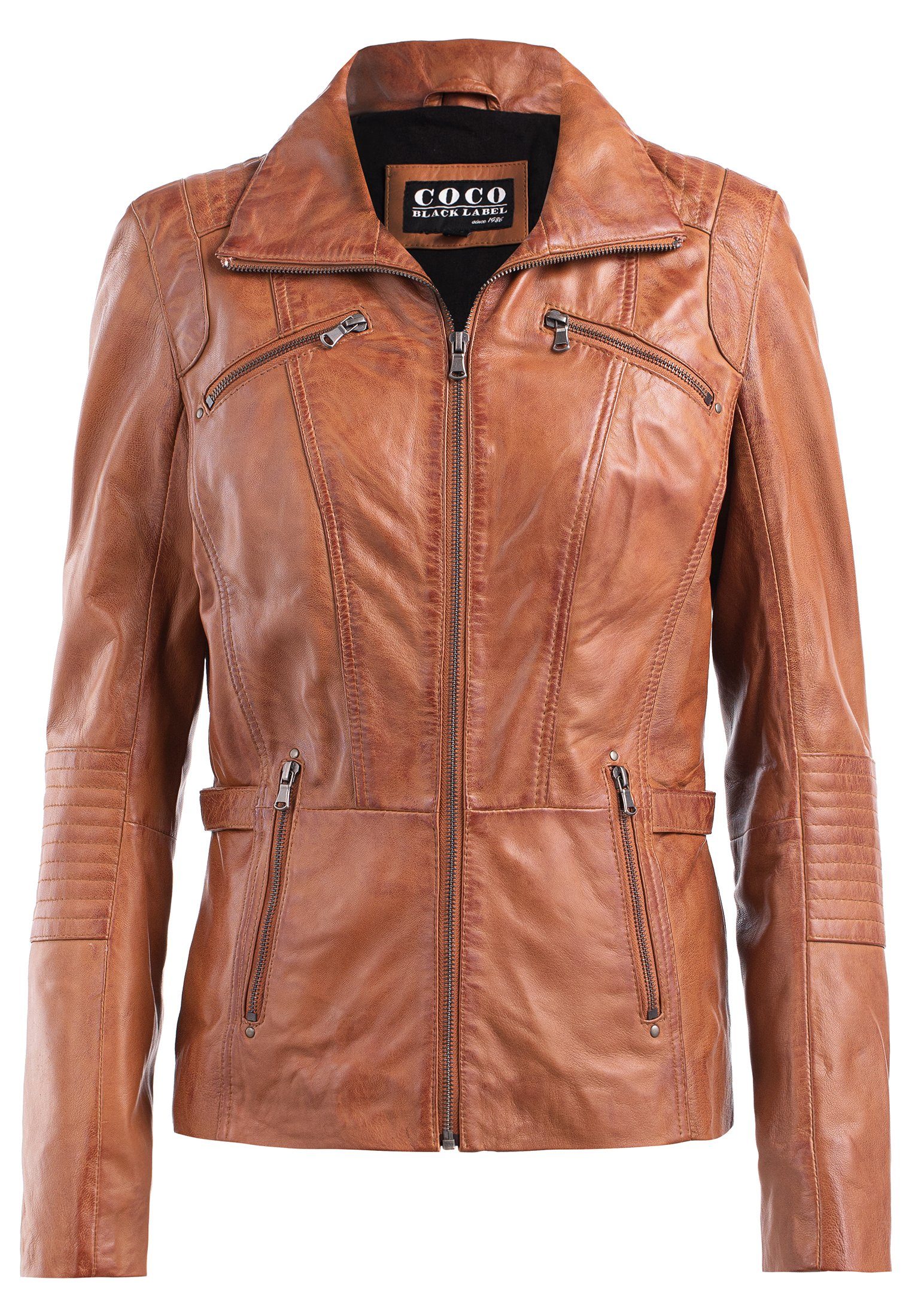 Lederjacke im Braun Cognac CBL Lederjacke moderne Biker-Look Lederjacke