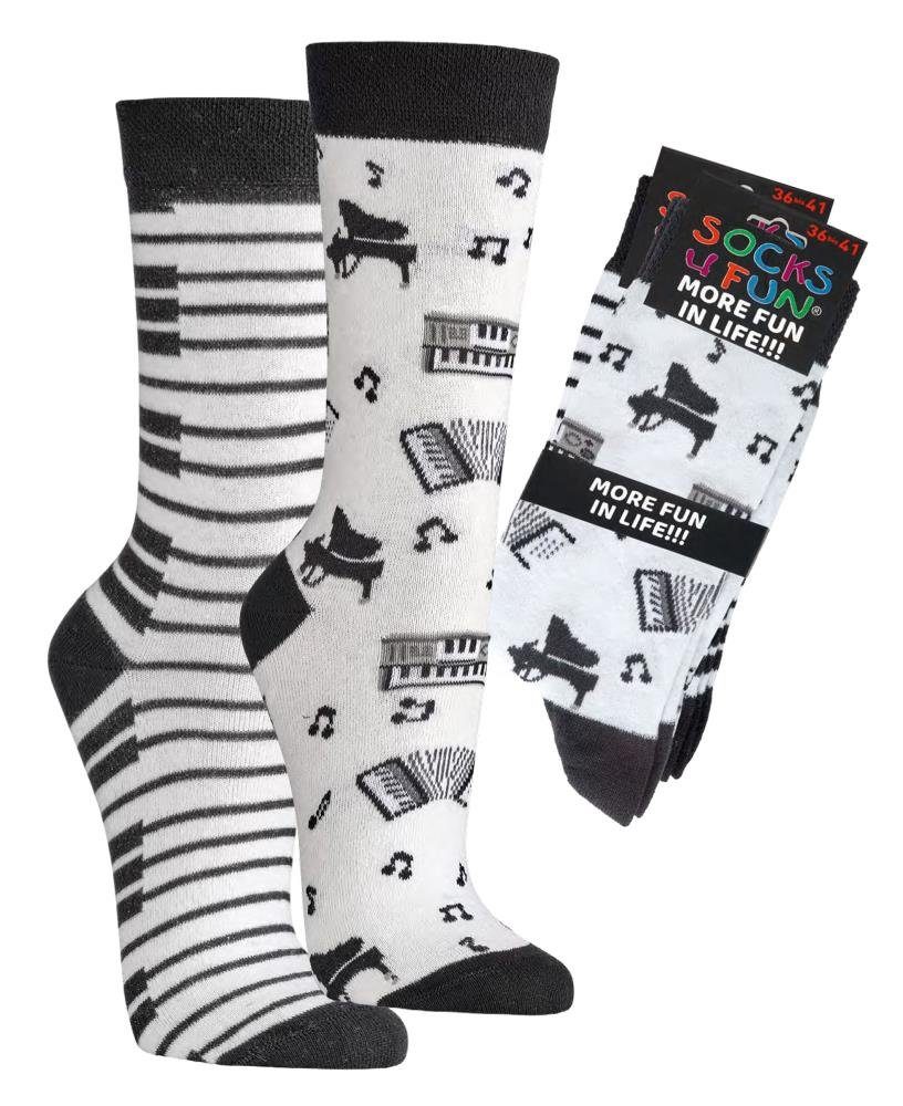 FussFreunde Socken 2 Paar Fun Socken, Spaß mit Socken, viele lustige Motive, Geschenkidee (Set, 2 Paar) handgekettelte Zehennaht, Piqué-Komfortbund