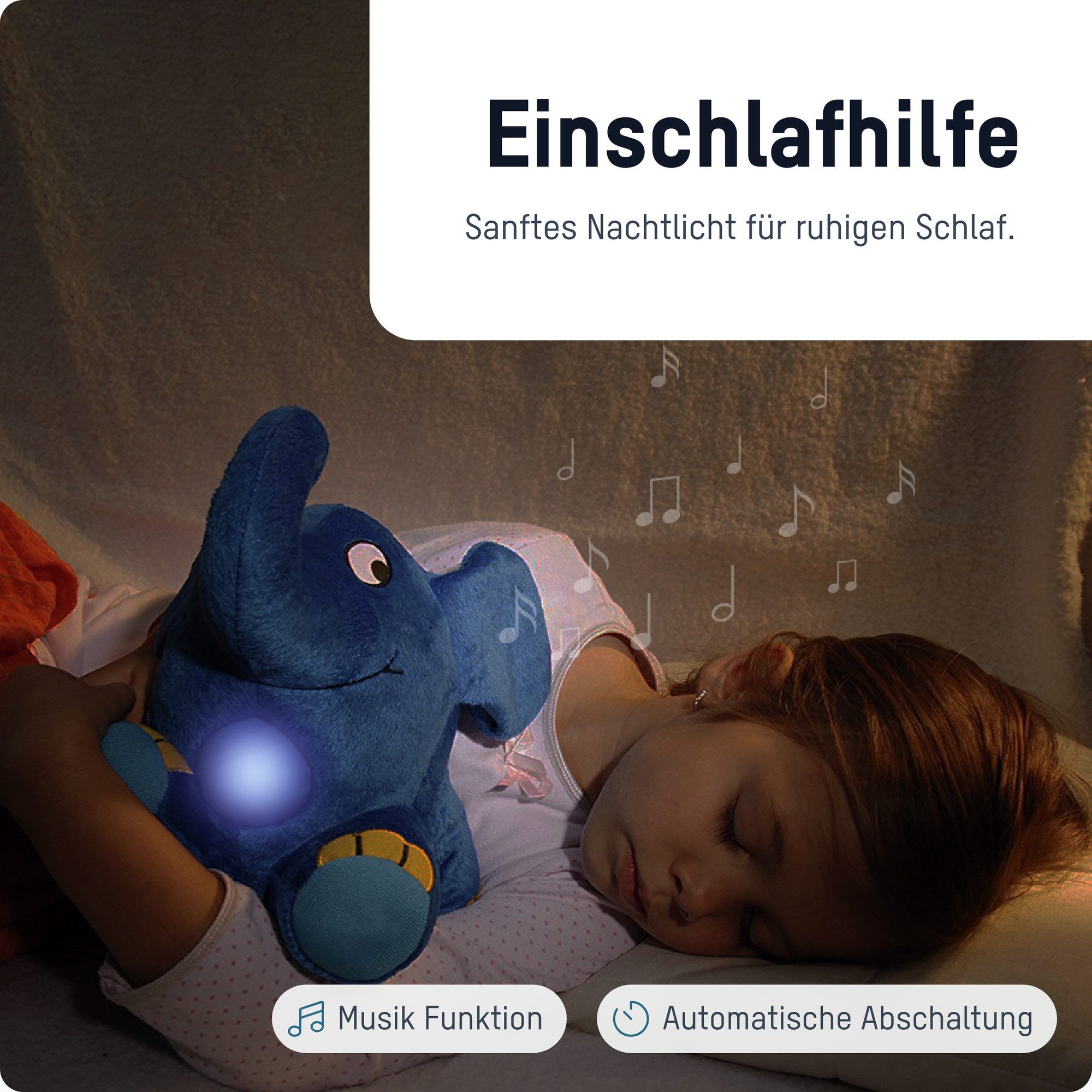 ANSMANN AG LED Nachtlicht LED Nachtlicht Elefant Kuscheltier inkl. Batterien & Musik Funktion