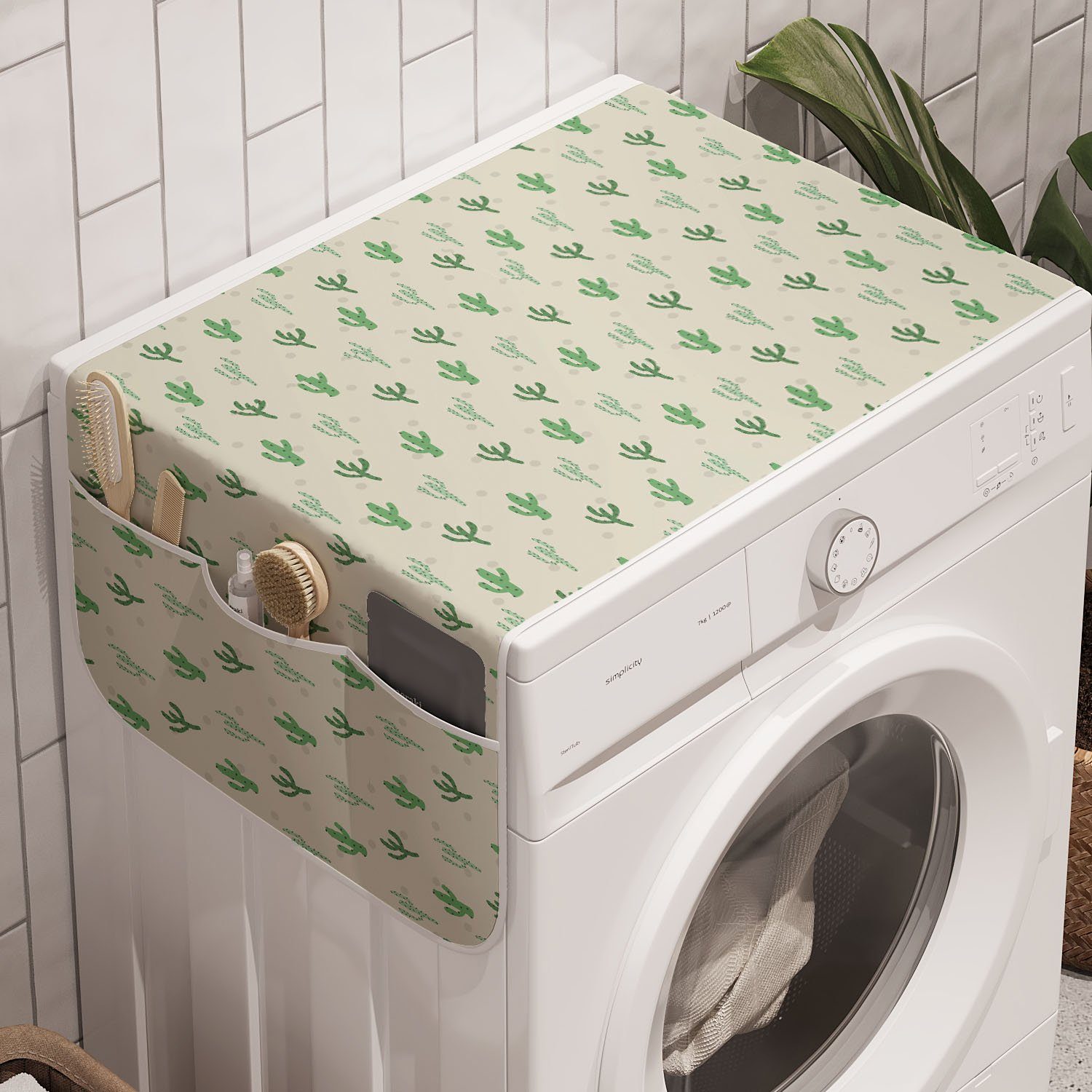 Abakuhaus Badorganizer Anti-Rutsch-Stoffabdeckung für Waschmaschine und Trockner, Kaktus Vivid Minimal Cacti Muster