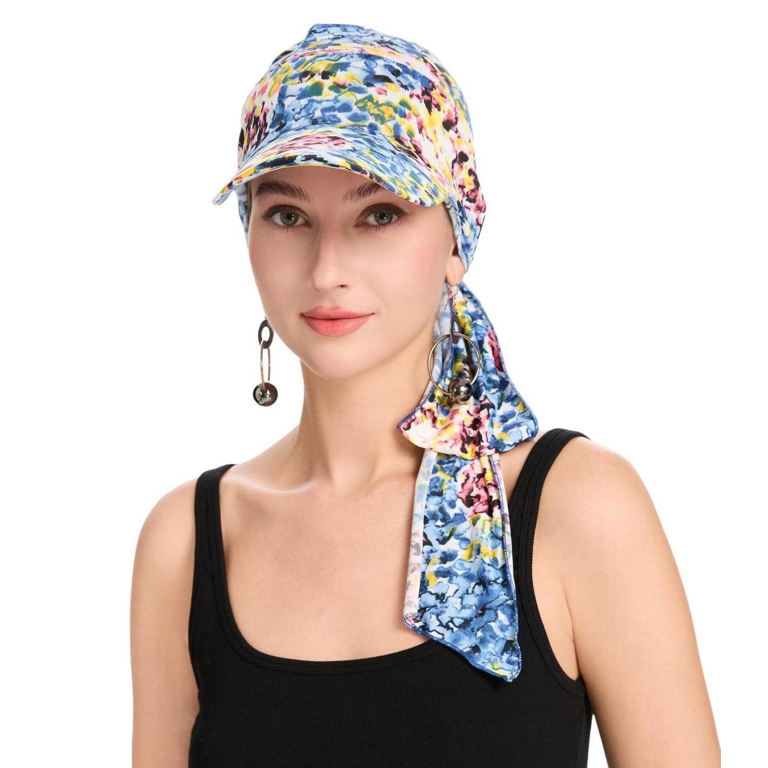 LuxusKollektion Turbanmütze Kopfbedeckung Damen Chemo Krempe Visier Mütze Beanie Batikfärbung Blau