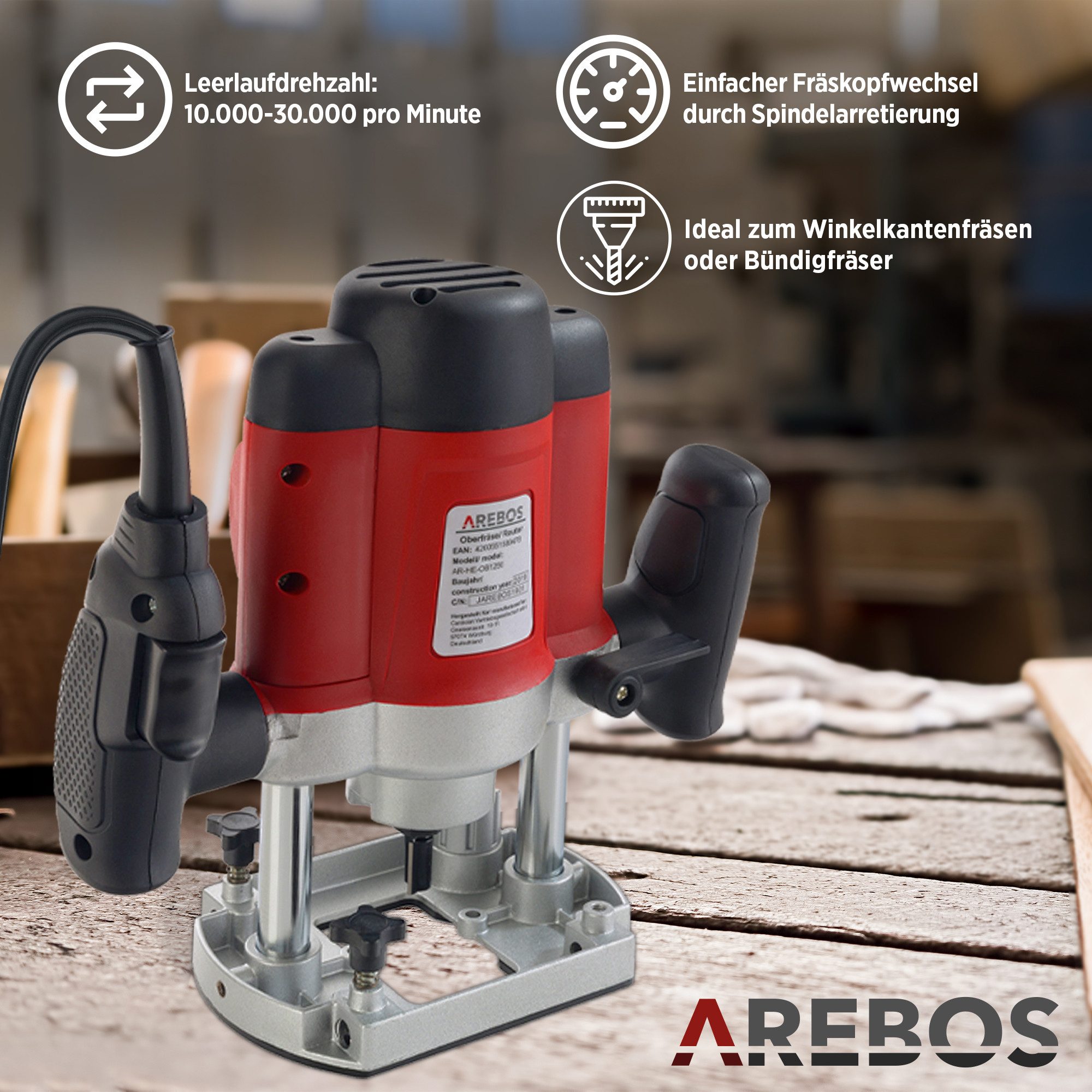 Arebos Oberfräse mit Koffer, 1200 W, günstig online kaufen