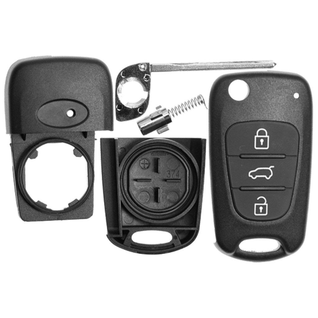 mt-key Auto Klapp Schlüssel Ersatz Gehäuse 3 Tasten + Rohling + VARTA CR2032 Knopfzelle, CR2032 (3 V), für KIA RIO III CEED I SPORTAGE III SOUL I Funk Fernbedienung