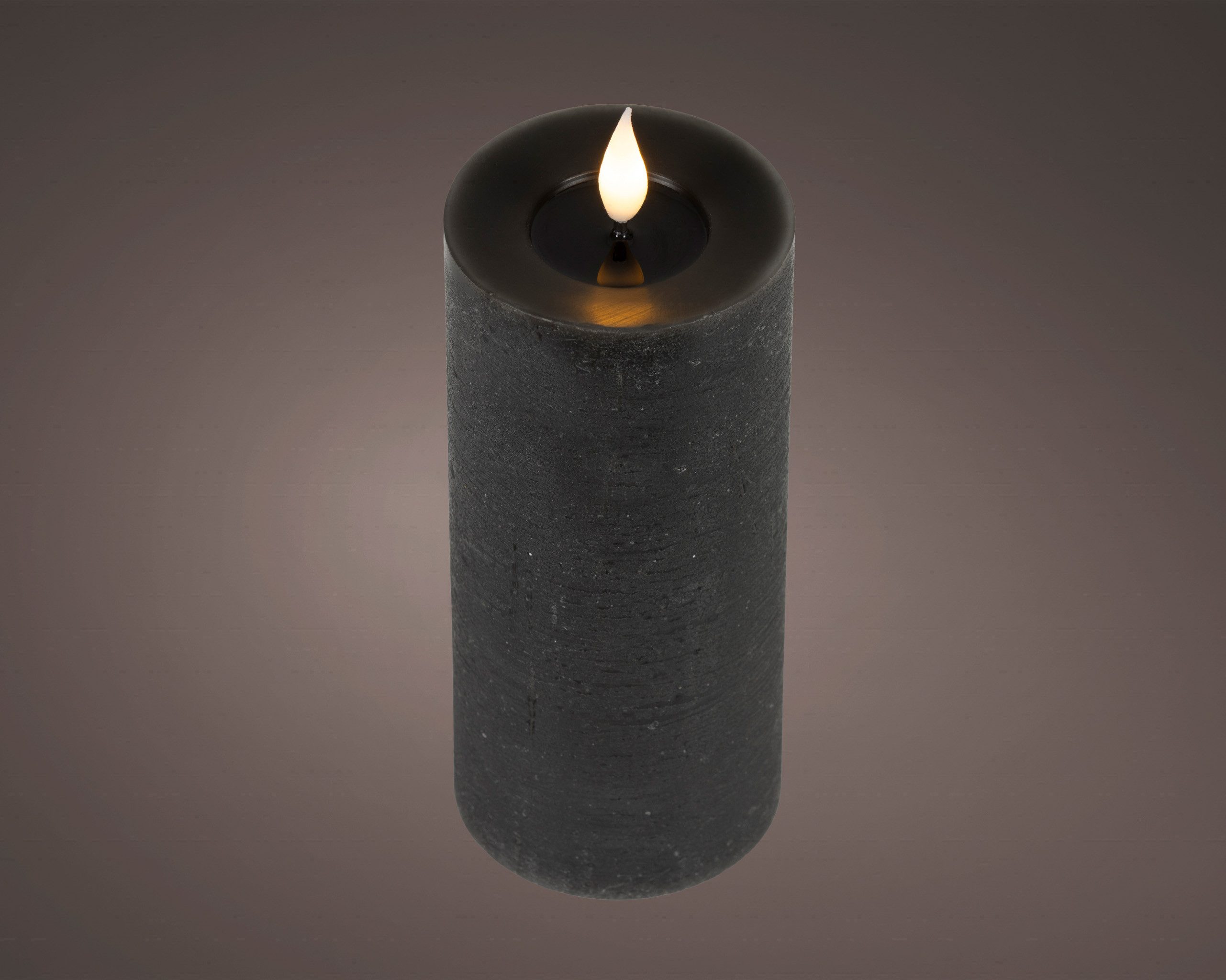 Lumineo LED-Kerze, Timer, warmweiß, LED Kerze 7,5x20cm mit Timer - Wachs Flacker-Effekt Schwarz / Warmweiß