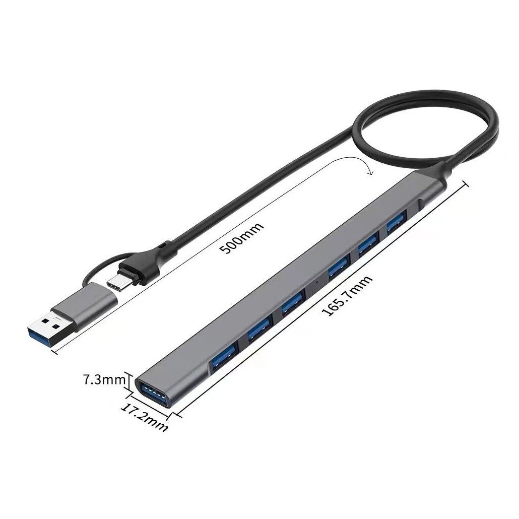 Bolwins A38 USB Typ C + USB Stecker auf USB Buchse OTG Adapter Kabel 7in2 50cm USB-Kabel, USB Typ A, USB-C, USB Typ A (50 cm), 7x USB 3.0 Typ A, 2in1 USB 3.0 Typ A & Typ-C