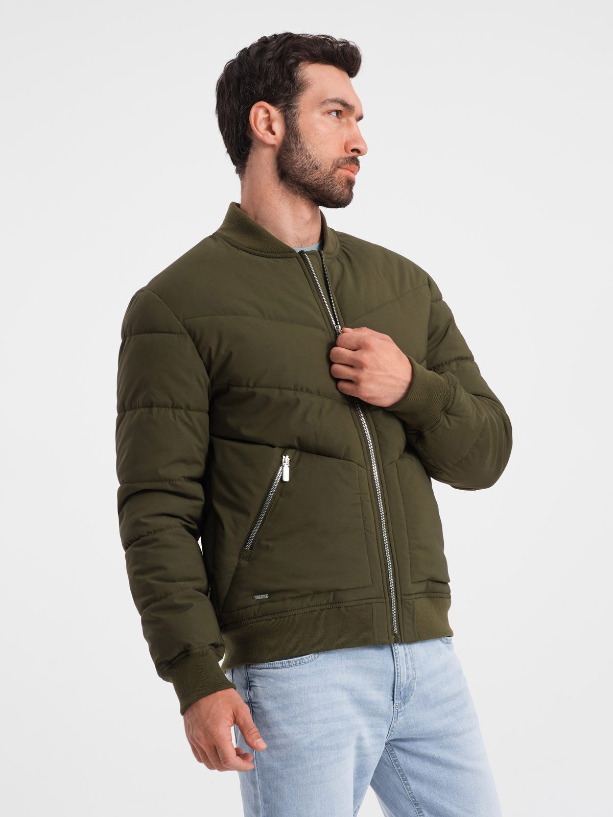 OMBRE Bomberjacke Gesteppte Herren-Bomberjacke mit Metallreißverschlüssen
