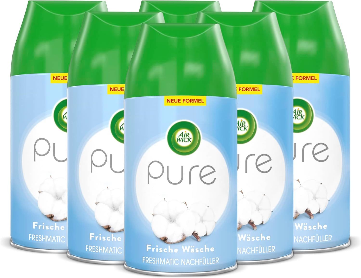 Air Wick Raumduft Freshmatic Max PURE Nachfüller Frische Wäsche 6 x 250ml (Vorratspack, 6-St., Automatisches Duftspray), mit ätherischen Ölen