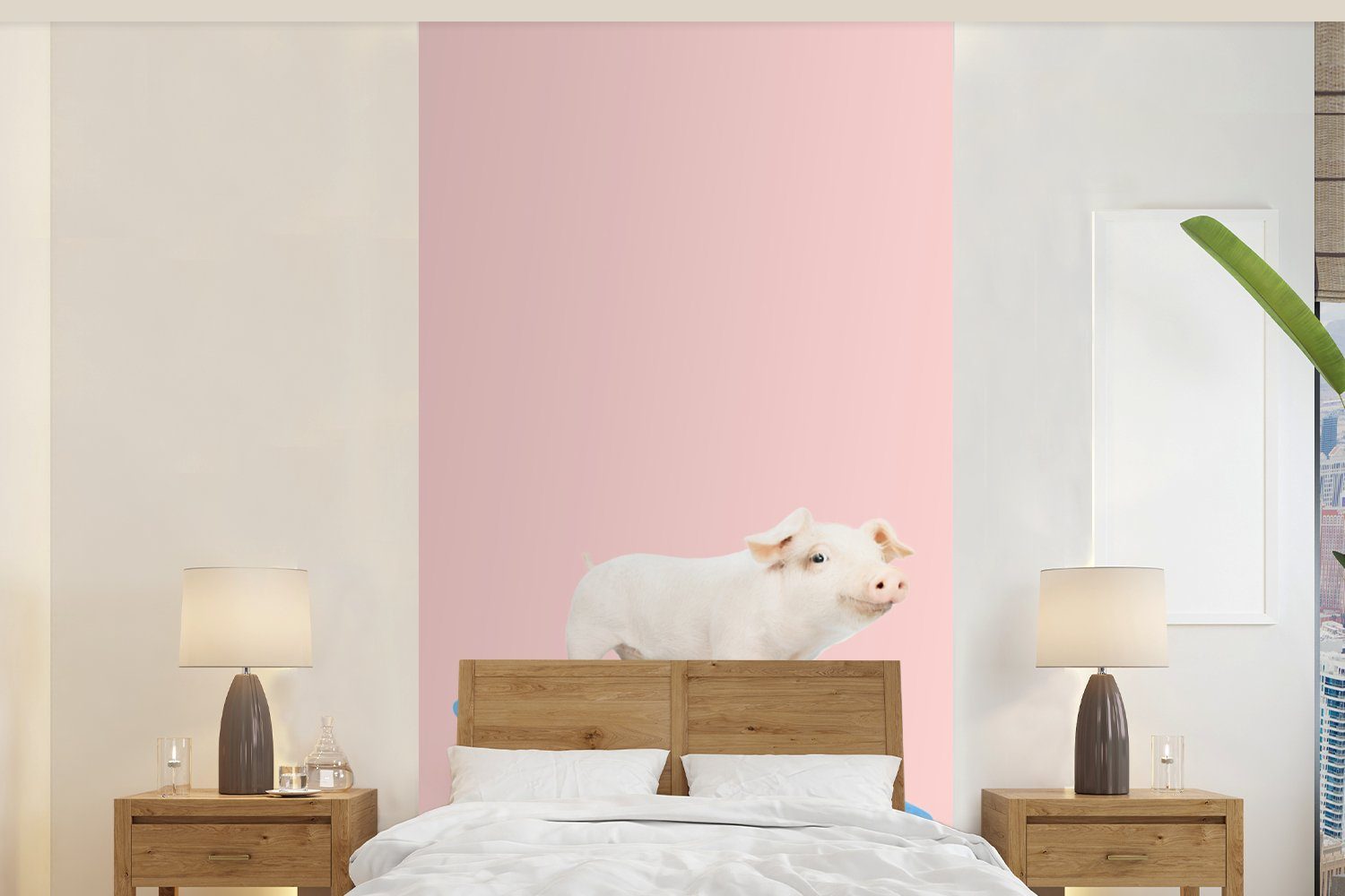 (2 - - - Fototapete - St), Wohnzimmer Blau Küche, Rosa Matt, Tiere, Vliestapete Skateboard MuchoWow Schlafzimmer bedruckt, Fototapete für Schwein