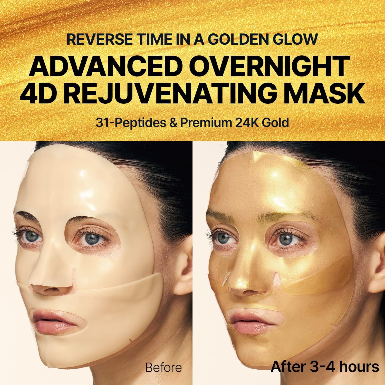 Sungboon Editor Gesichtsmaske Silk Peptide EGF Intensive Gold Mask – Koreanische Anti-Aging Gesichtsmaske mit 31 Peptiden, 24K Gold & Kollagen, Overnight Maske für straffe Haut, 4 Stück