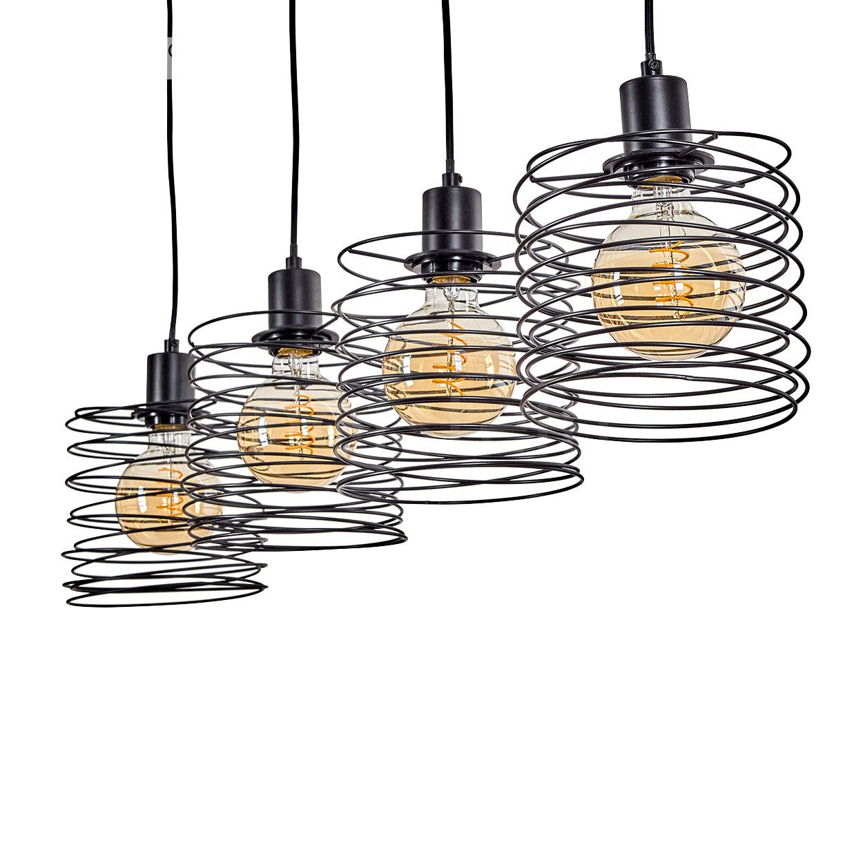 hofstein Pendelleuchte »Cittaducale« Hängeleuchte aus Metall, Schwarz im Retro/Vintage Design, ohne Leuchtmittel, Pendellampe mit Schirmen in Spiral-Optik (17cm), Höhe max. 120cm, E27