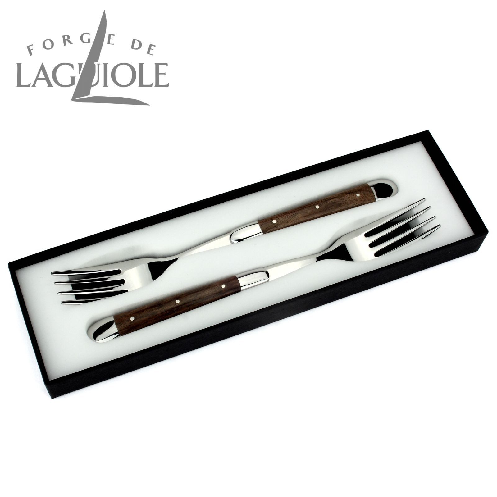 Forge de Laguiole Steakbesteck FE2 2M IN NO BRI, 2 Gabeln - Griff Nussbaum - Stahl glänzend