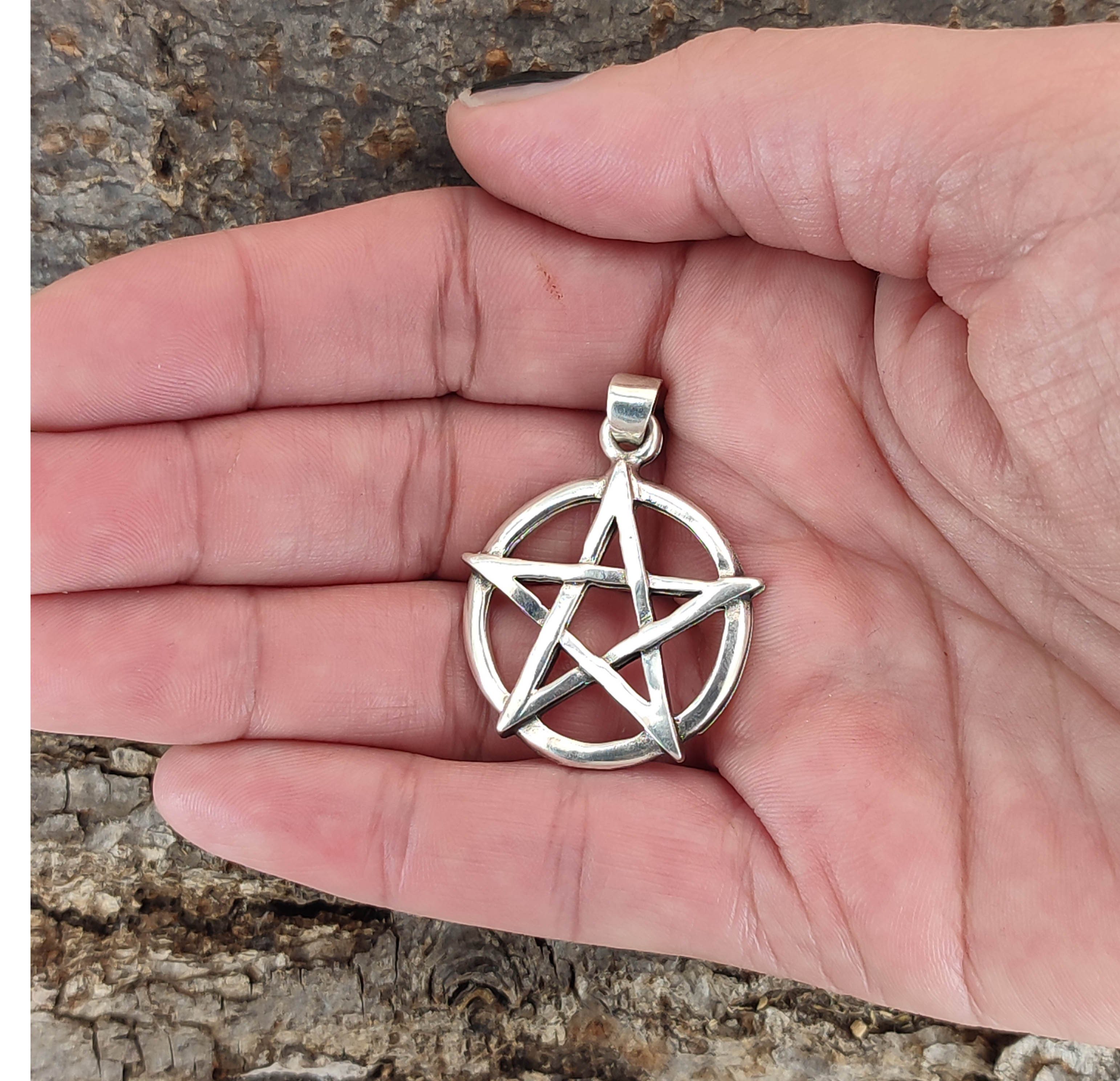 Kiss of Leather Kettenanhänger Pentagramm 925 Silber Anhänger Pentagram weiße Magie Zauber Wicca