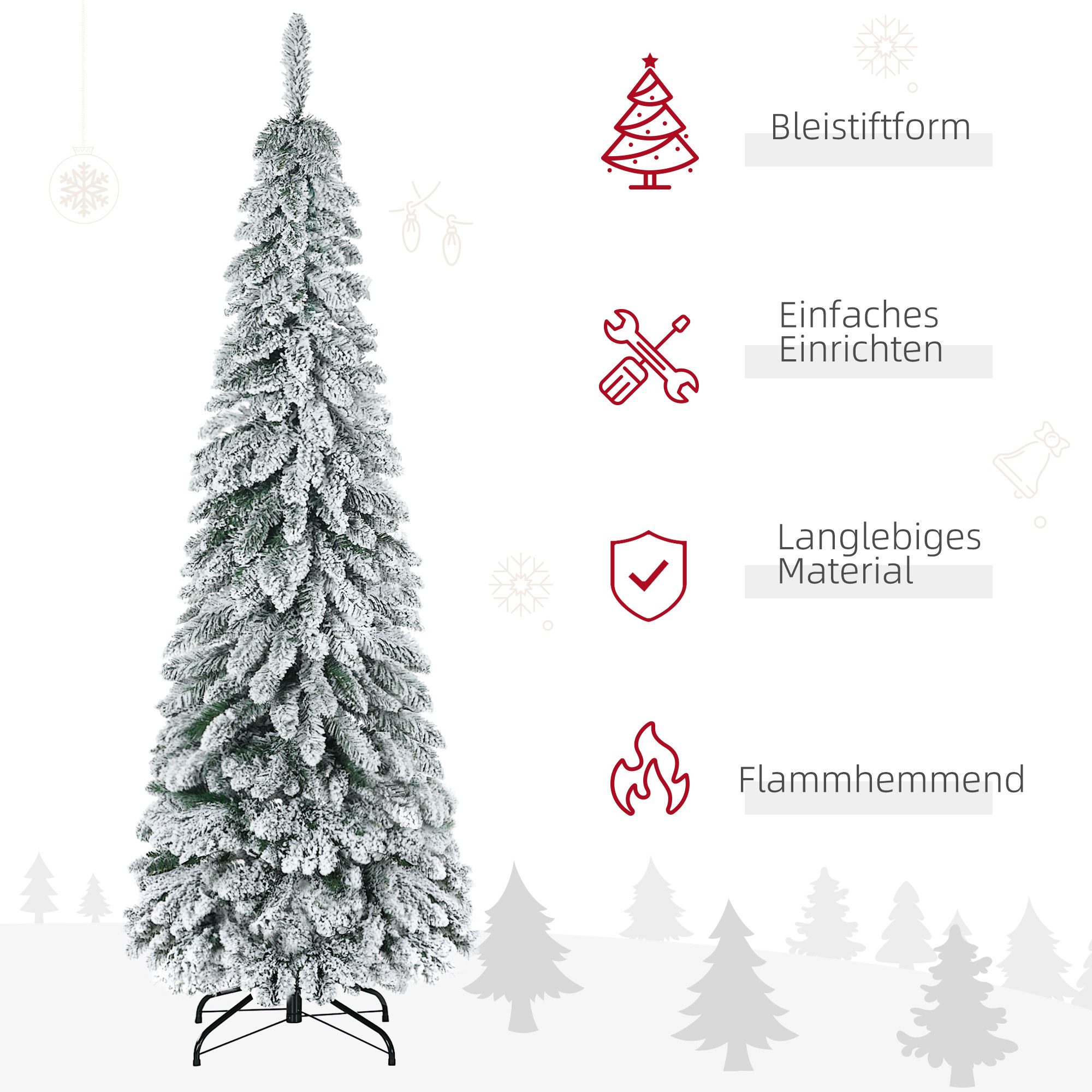 HOMCOM Künstlicher Weihnachtsbaum Christbaum für Weihnachtsfest, Indoor, Grün, Tanne, mit Kunstschnee dekoriert – Bild 4 von 5