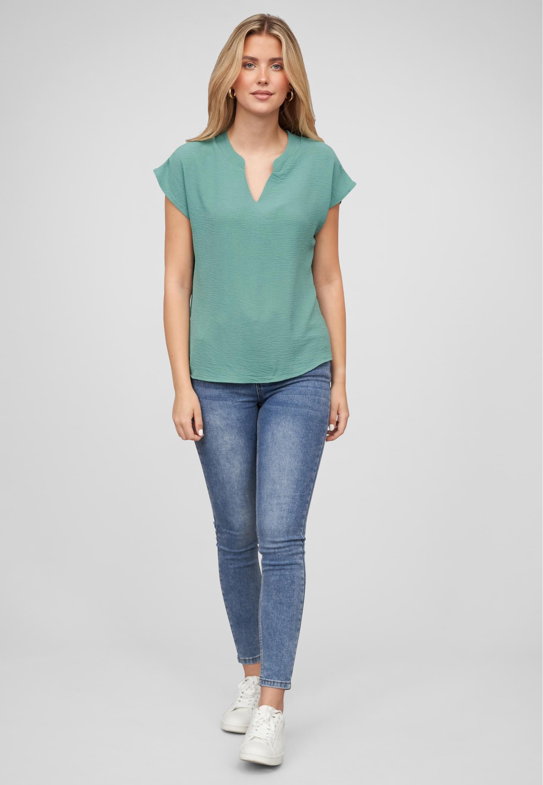 CLOUD 5IVE Klassische Bluse CLOUD 5IVE Musselin Bluse mit V-Ausschnitt