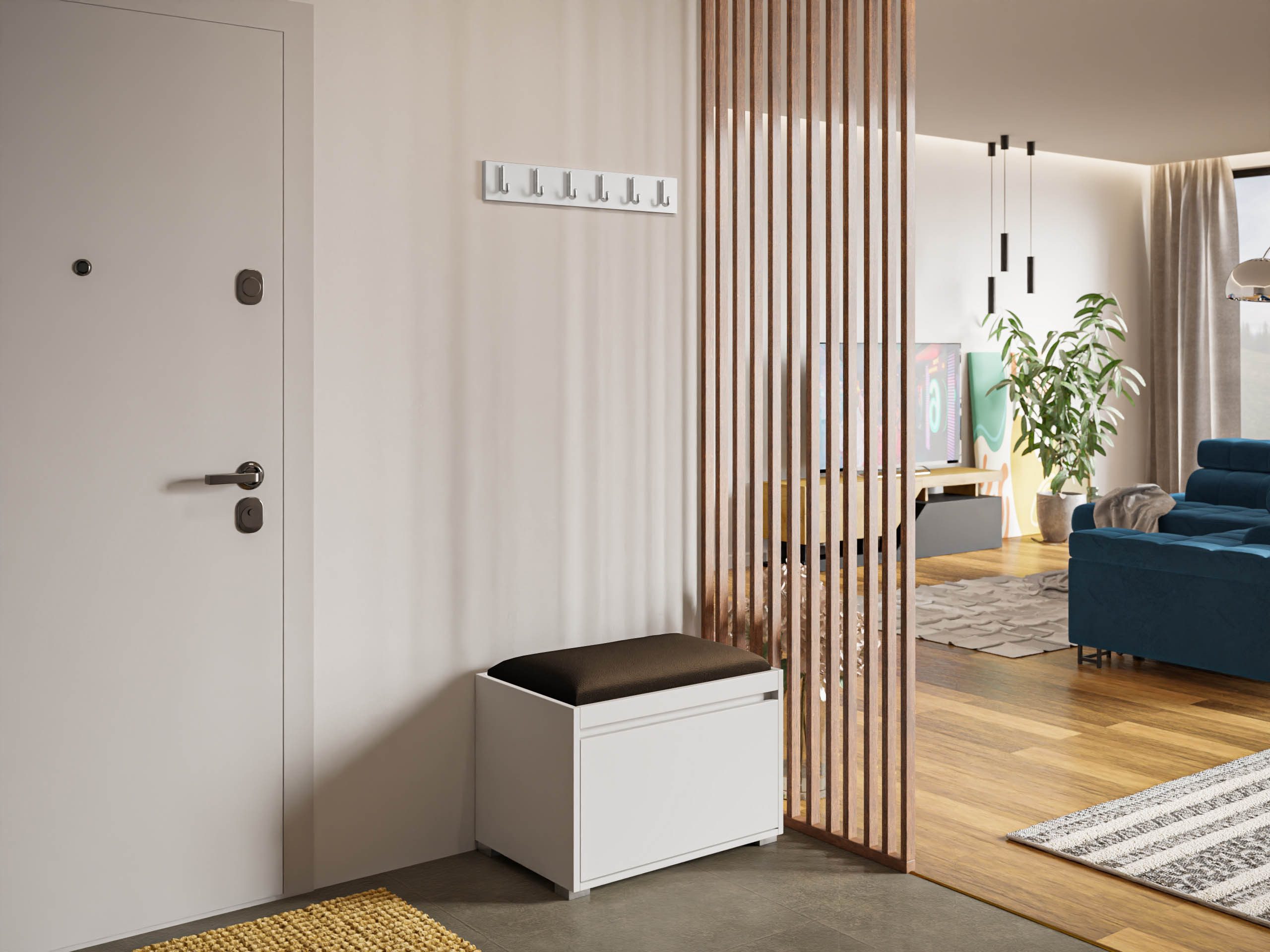 MIRJAN24 Garderoben-Set Grawis 60 III, (Komplett-Set, Sitzpaneel 60x30, Schuhschrank, Kleiderhakenbrett), Enthält 6 Kleiderhaken für Kleidung