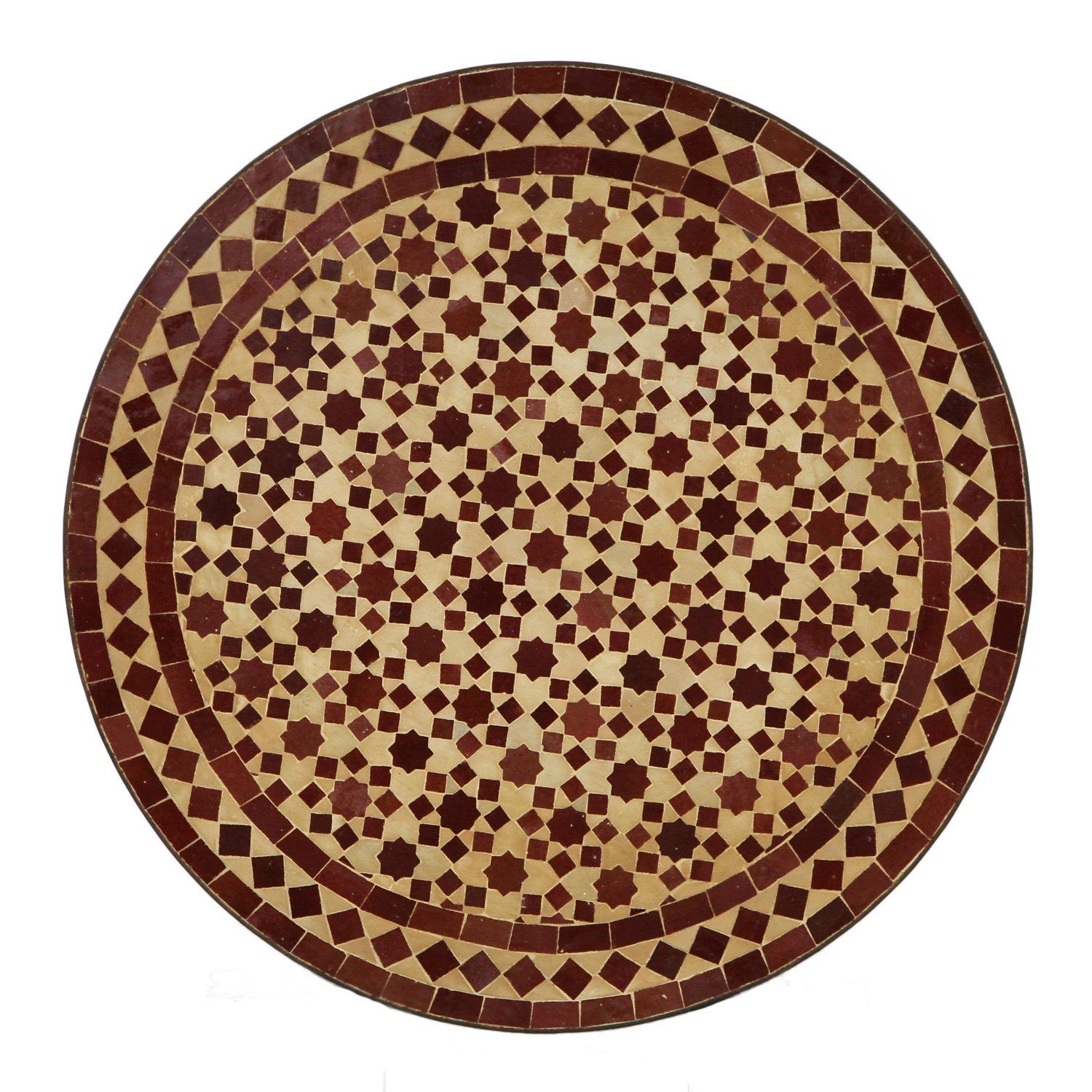 Casa Moro Gartentisch Orientalischer Gartentisch marokkanischer Mosaiktisch M60-26 Ø 60 cm rund Bordeaux terrakotta Kunsthandwerk aus Marrakesch Dekorativer Bistrotisch Beistelltisch, MT2039, Handmade