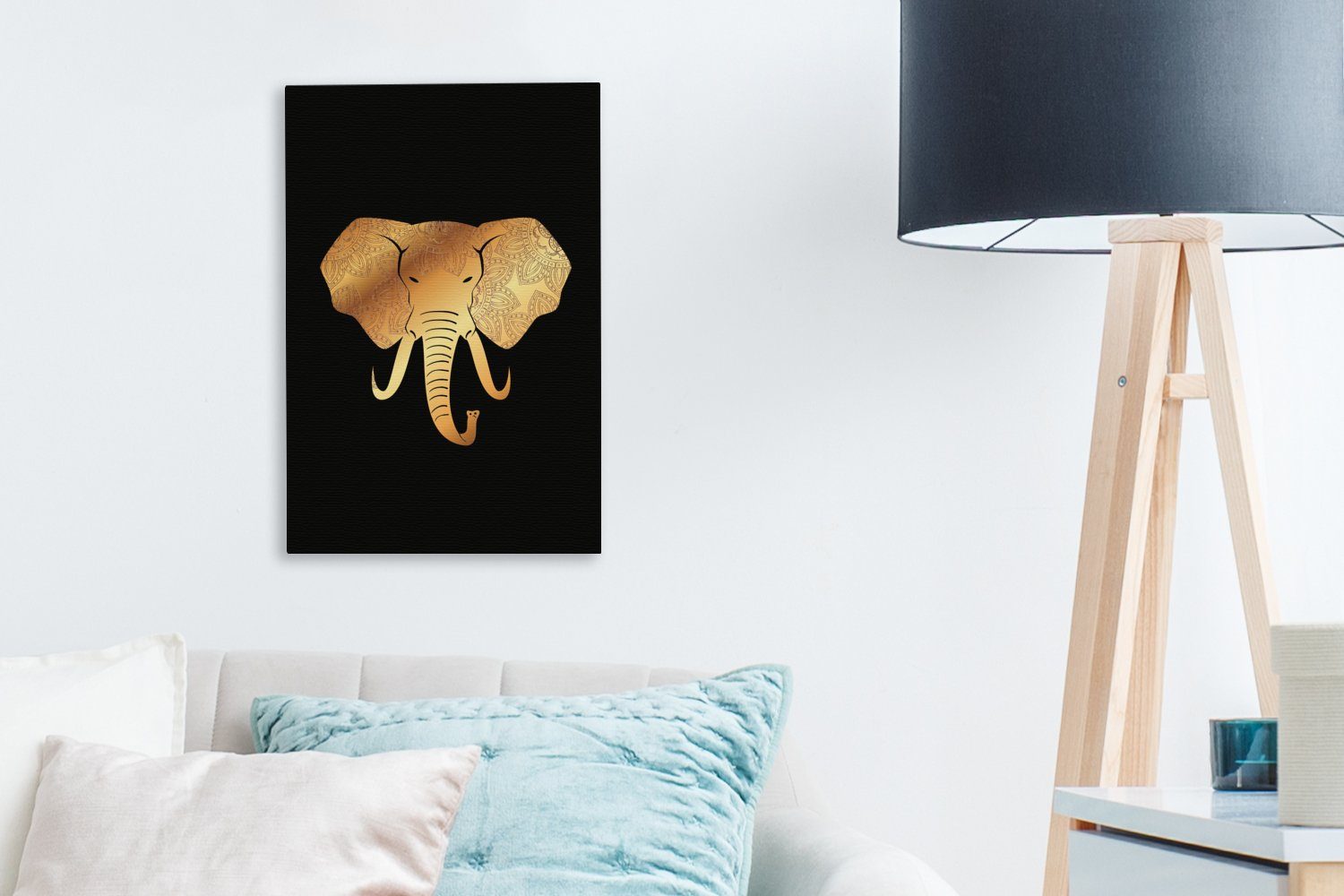 cm inkl. (1 - Elefant Leinwandbild Leinwandbild bespannt St), Gold Muster, fertig Gemälde, OneMillionCanvasses® - Zackenaufhänger, 20x30