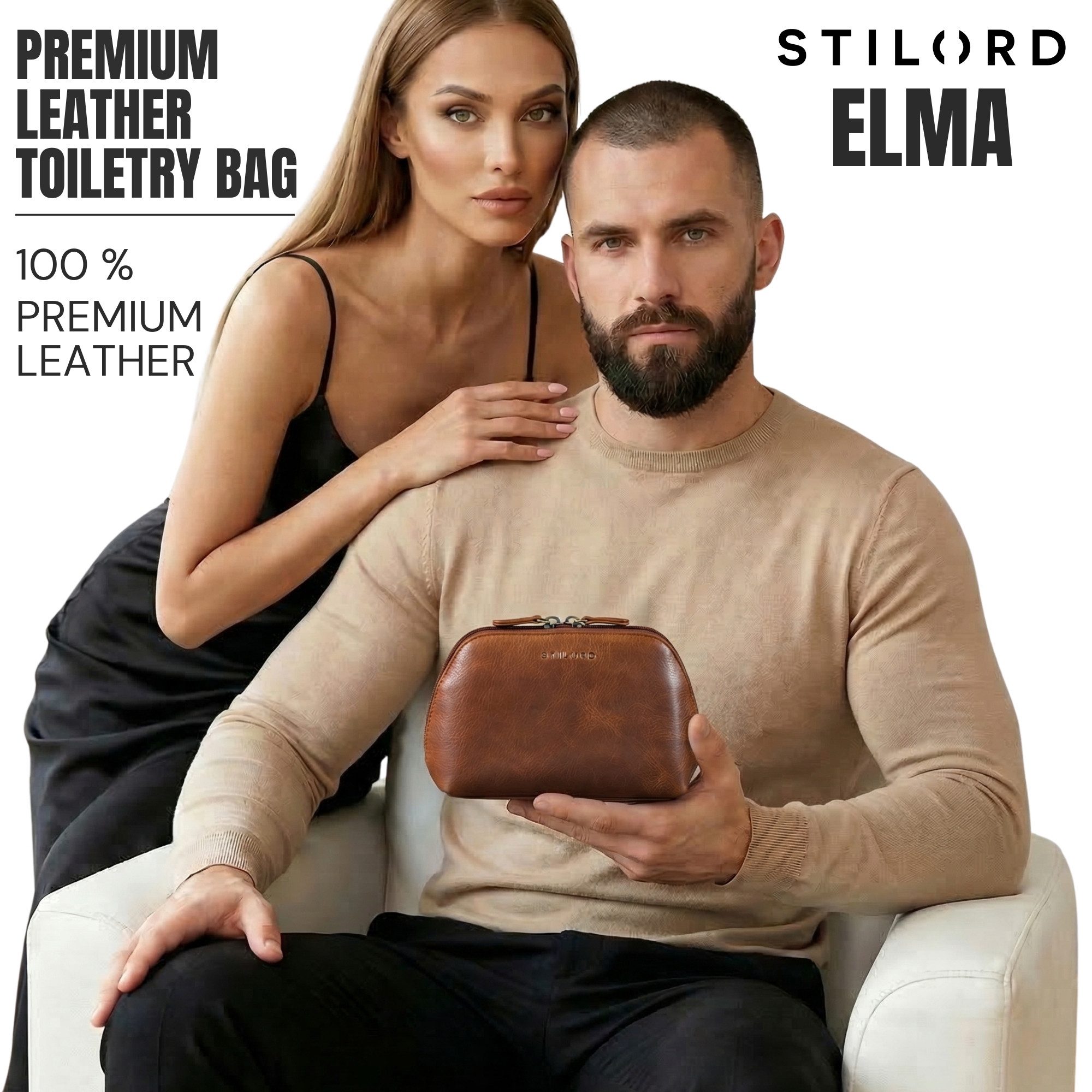 STILORD Kulturbeutel "Elma" Waschtasche Damen Leder Kulturbeutel Herren Klein