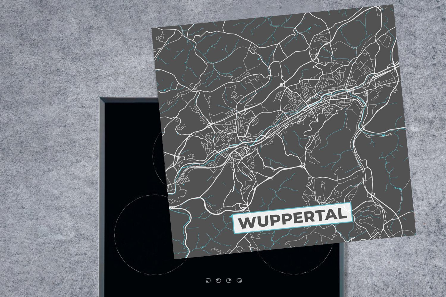MuchoWow Herdblende-/Abdeckplatte Karte Wuppertal für - Vinyl, cm, Stadtplan Blau küche - (1 - Arbeitsplatte tlg), 78x78 - Ceranfeldabdeckung, Deutschland